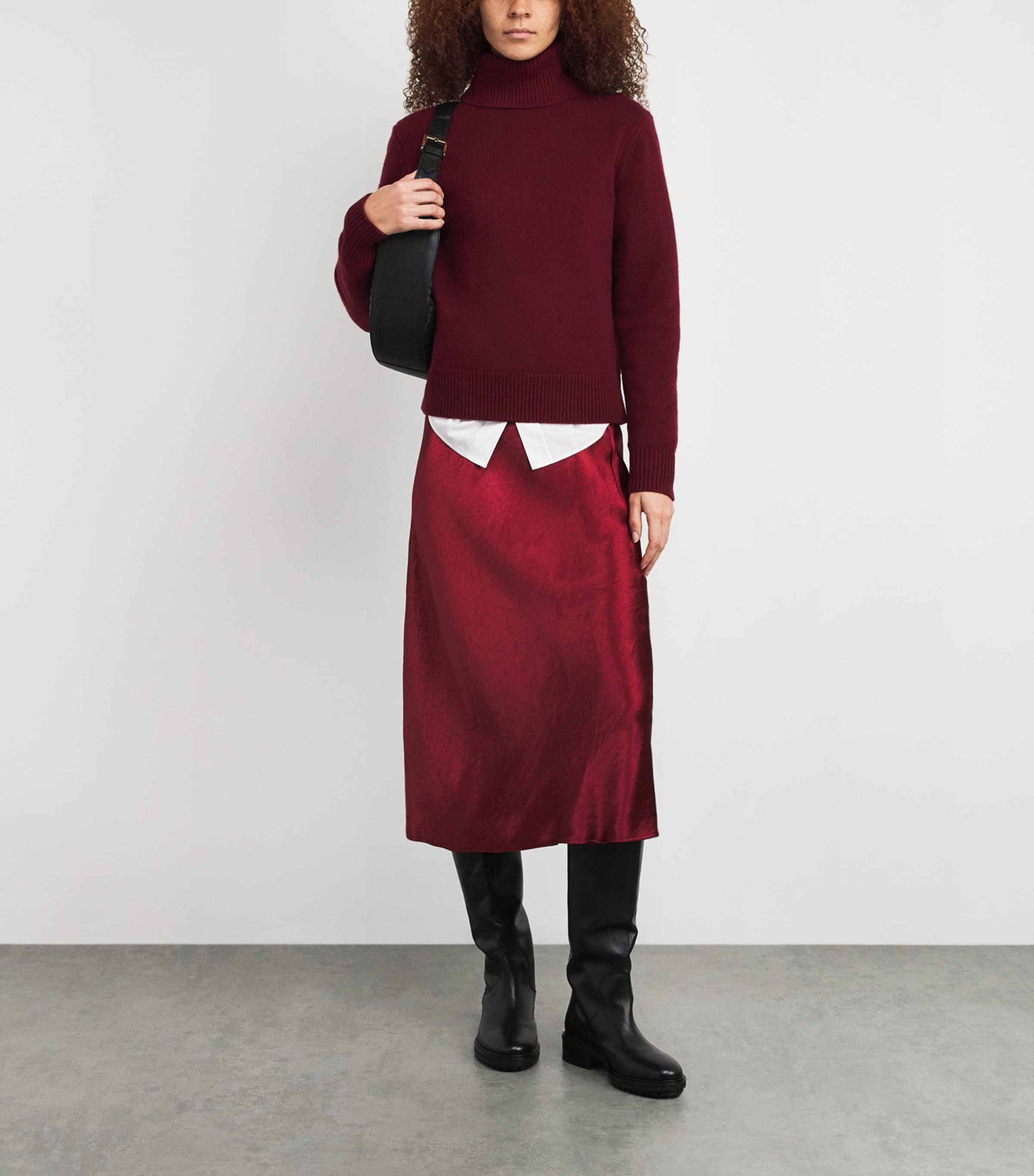 Crinkled Satin Midi Skirt 018 DARK RED Image 2