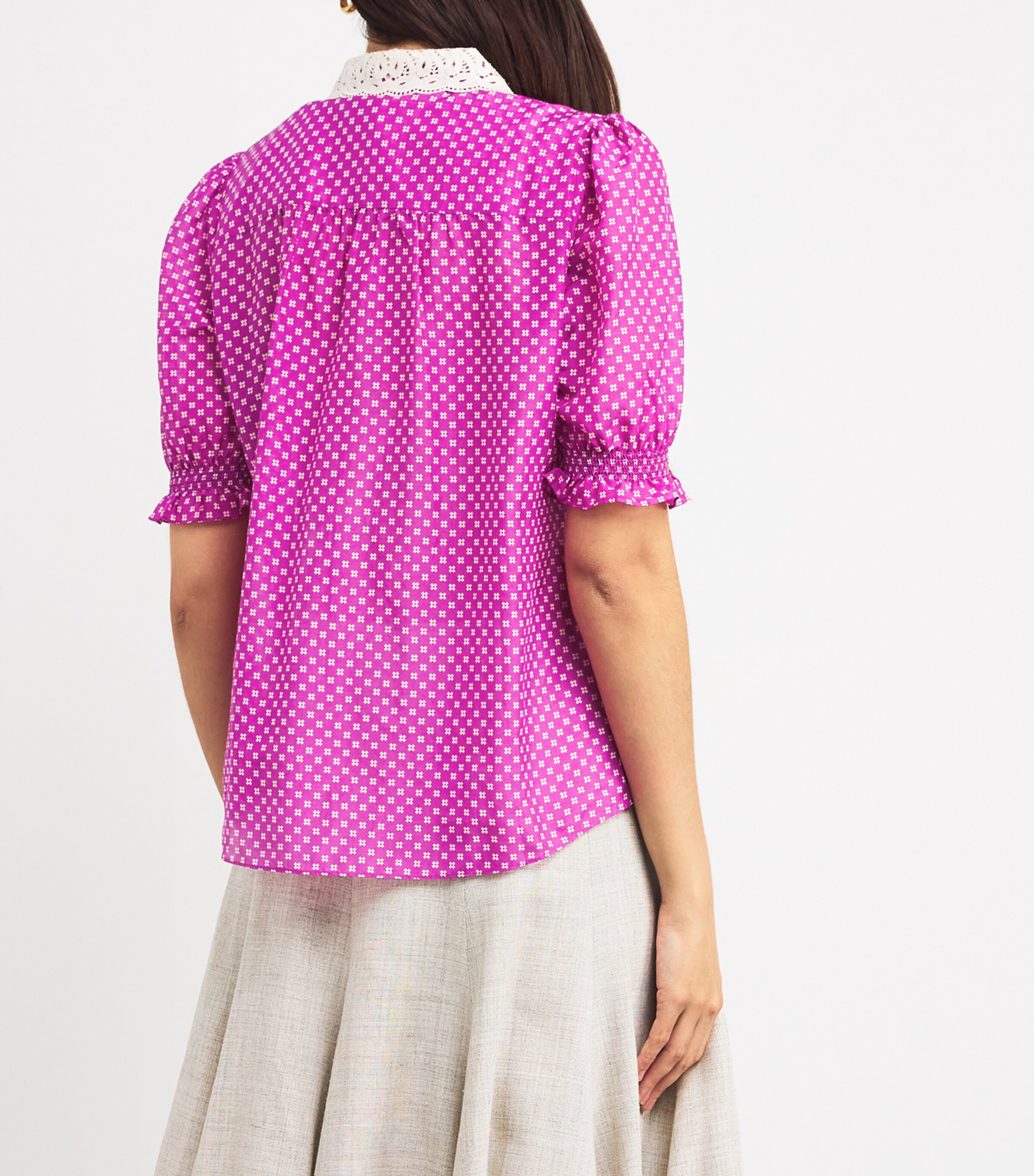 Cotton-Silk Crosses Blouse IRIS/CREAM/ORANGE Image 4