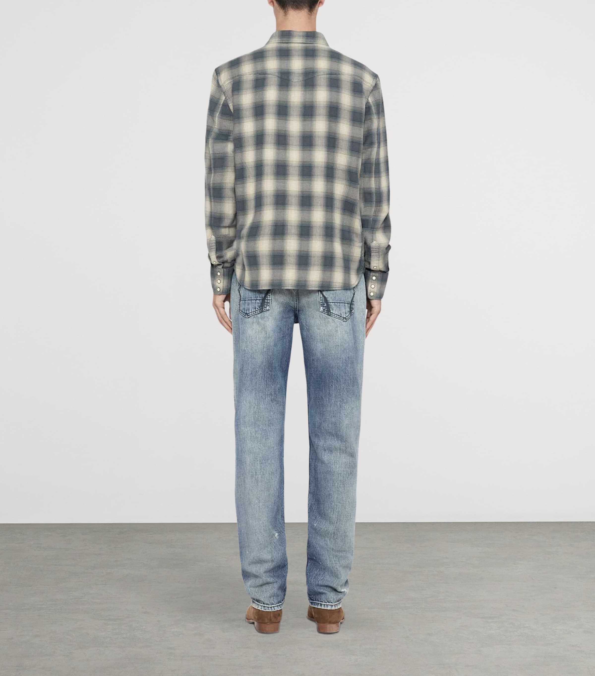 AllSaints Mens Organic Cotton Flannel Brook Shirt Blue Check Image 5