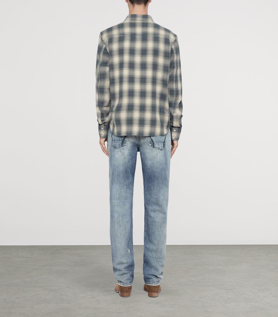 AllSaints Mens Organic Cotton Flannel Brook Shirt Blue Check Image 5