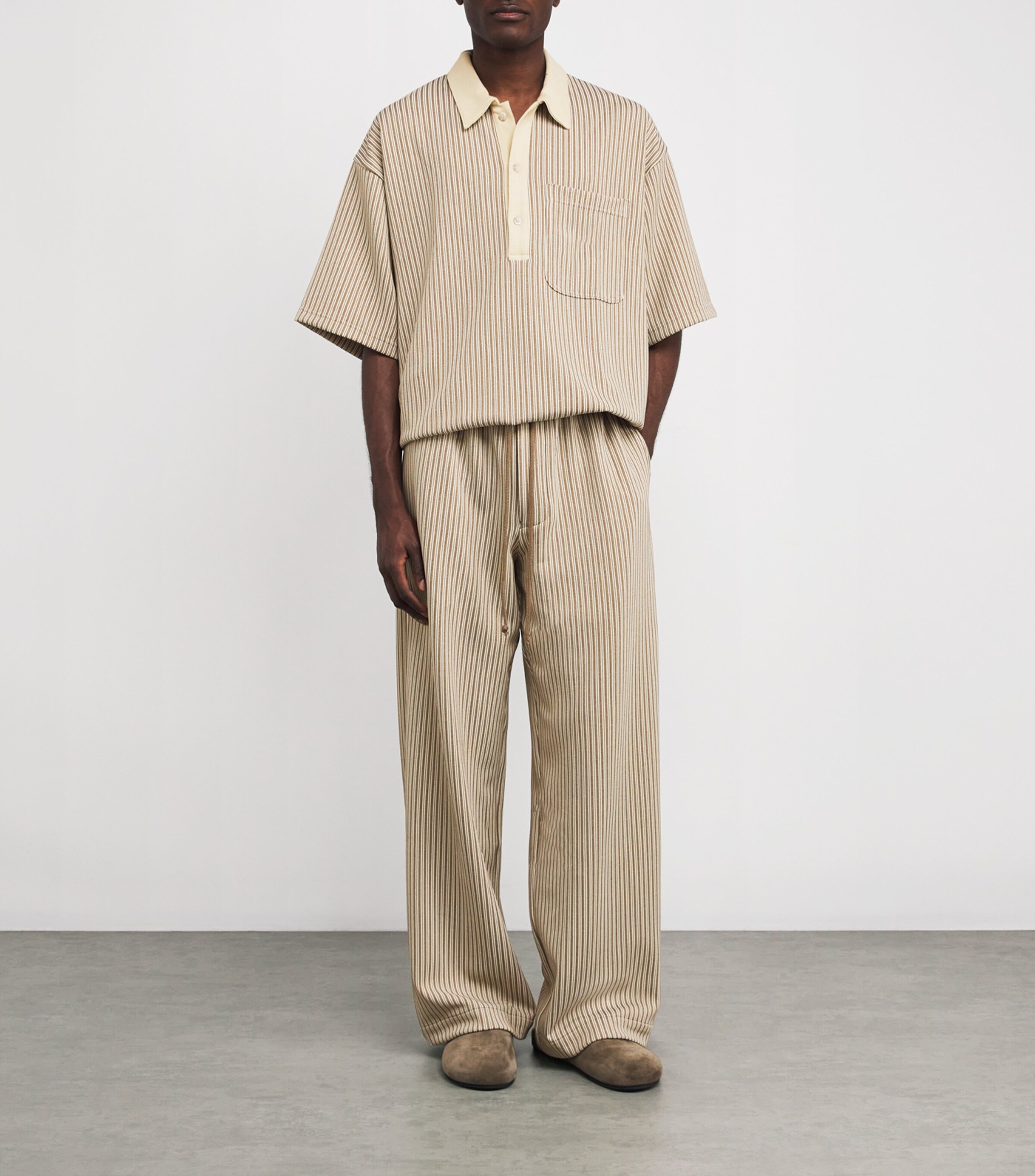 Song For The Mute Mens Jersey Stripe Lounge Wide-Leg Trousers Beige Image 2