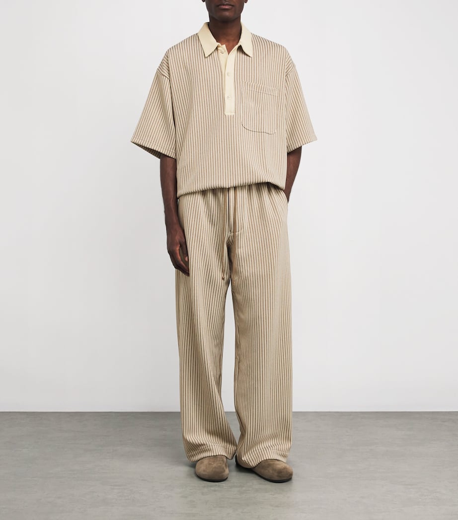 Song For The Mute Mens Jersey Stripe Lounge Wide-Leg Trousers Beige Image 2