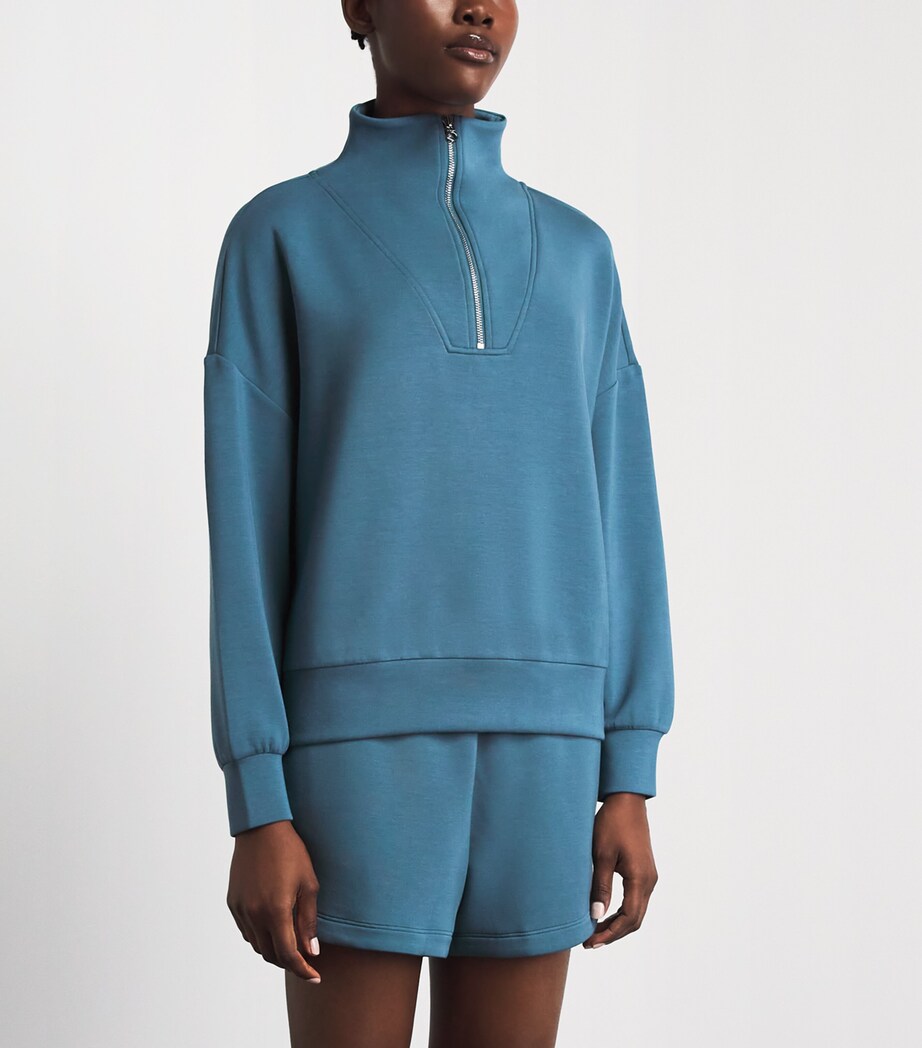 Varley Womens DoubleSoft Hawley Half-Zip Sweatshirt Mallard Blue Image 4