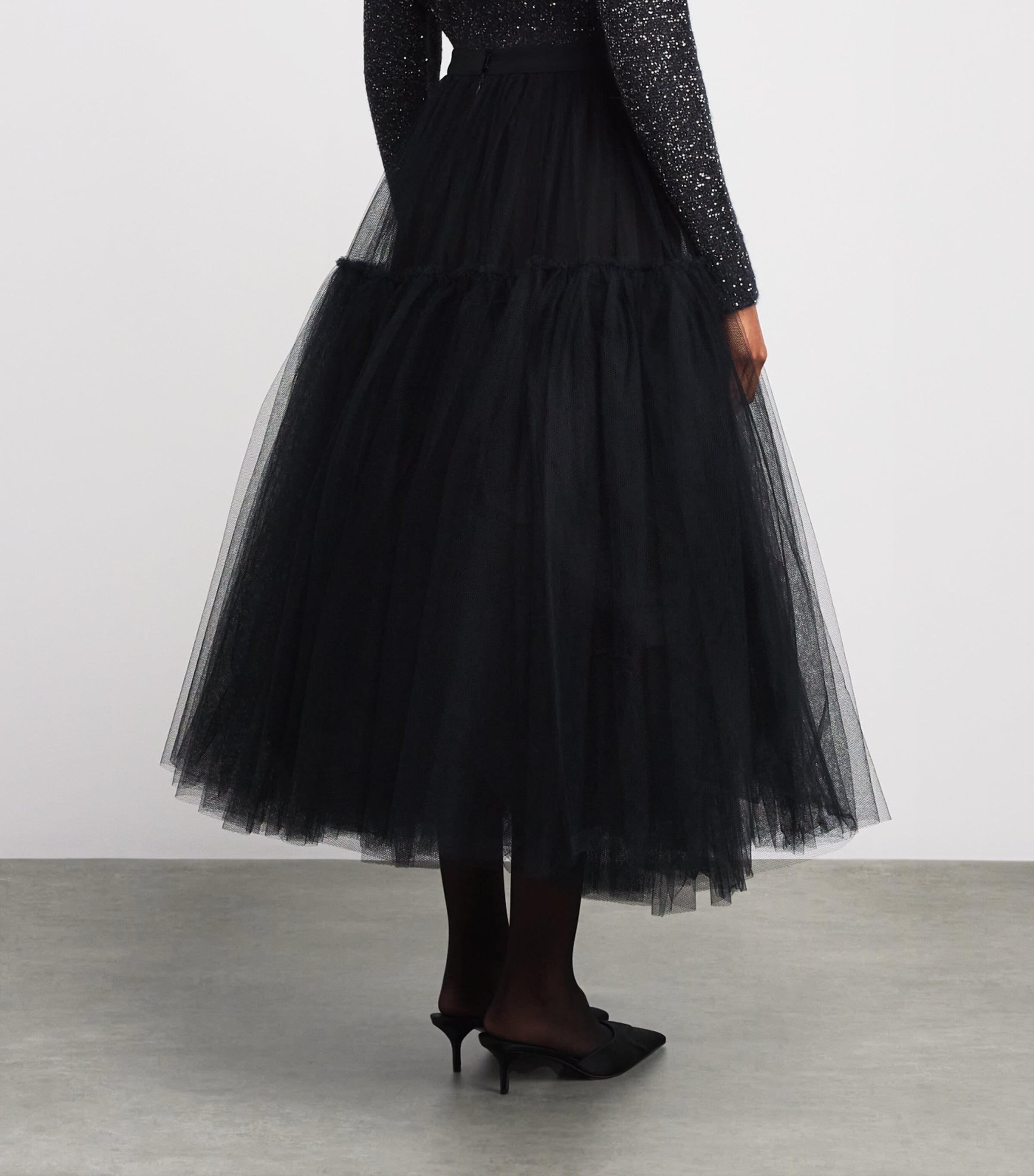 Tulle Midi Skirt BLACK Image 4