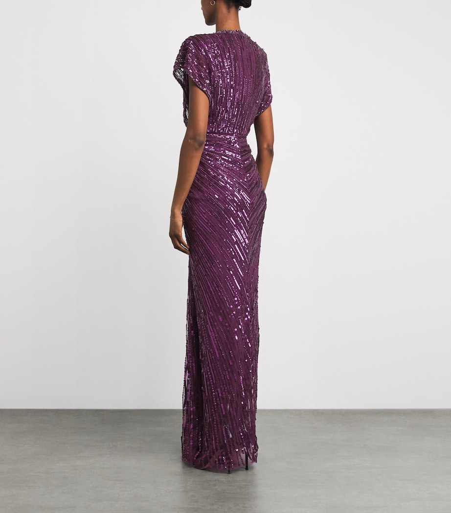Jenny Packham Womens Sequinned Lacie Gown Purple Image 4