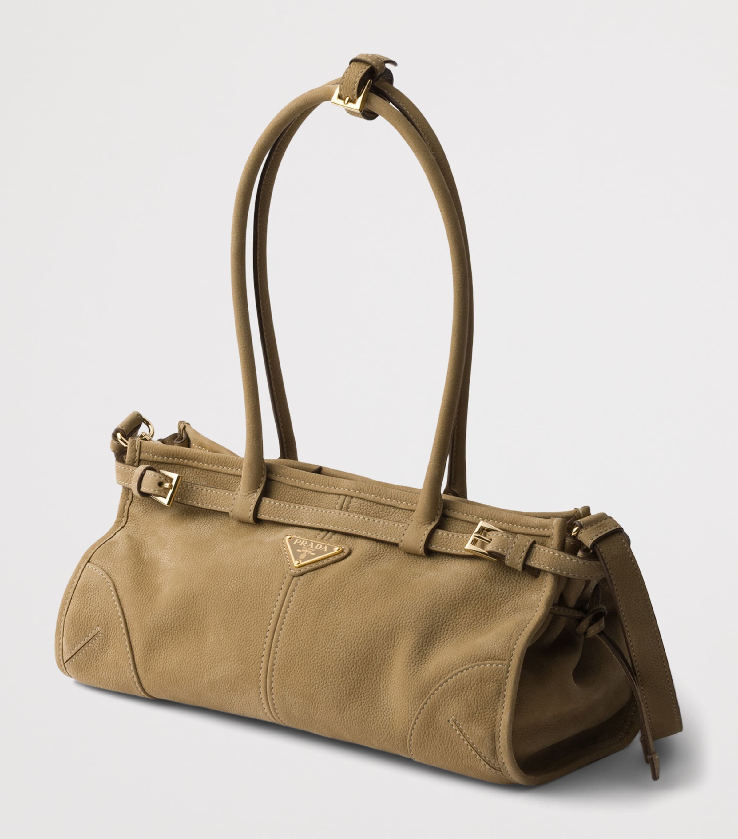 Prada Medium Nubuck Leather Bonnie Shoulder Bag Neutral Image 5