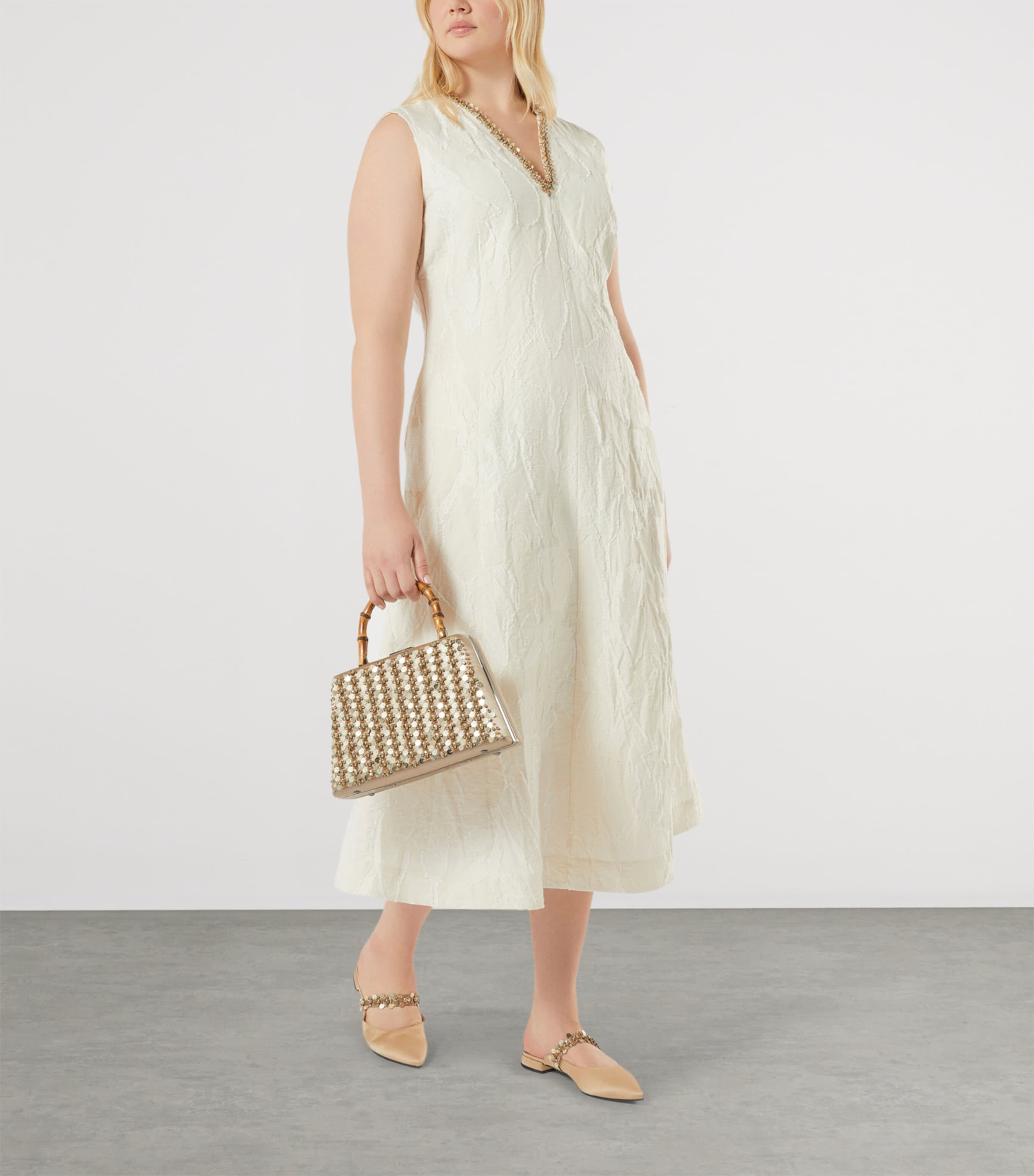 Marina Rinaldi Womens Cotton-Linen Flared Midi Dress Ivory Image 4
