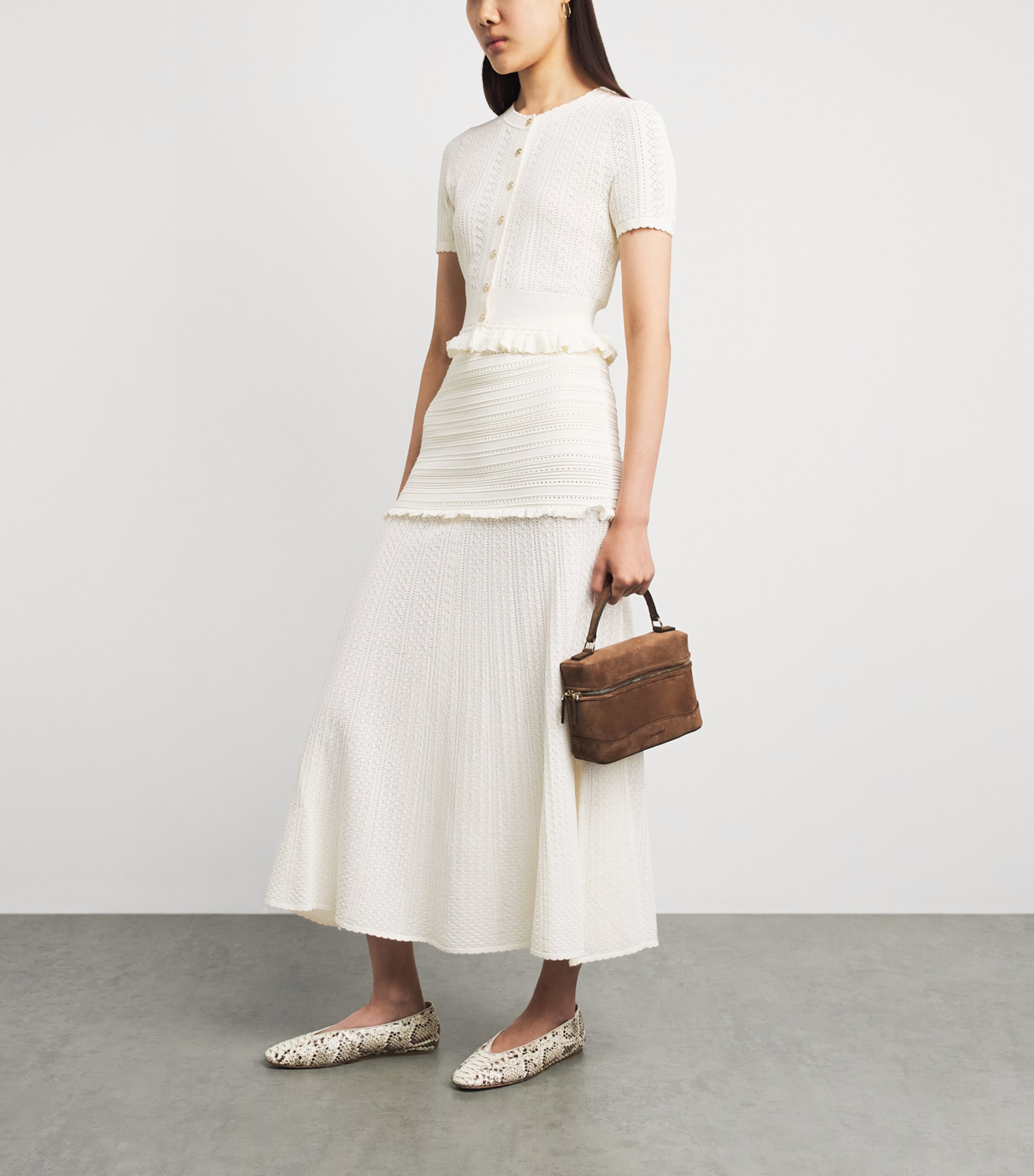 Sandro Paris Womens Knitted Pointelle Maxi Skirt Ecru Image 2