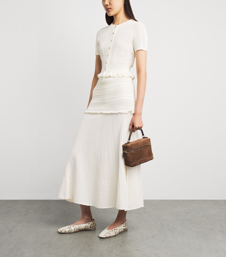 Sandro Paris Womens Knitted Pointelle Maxi Skirt Ecru Image 2