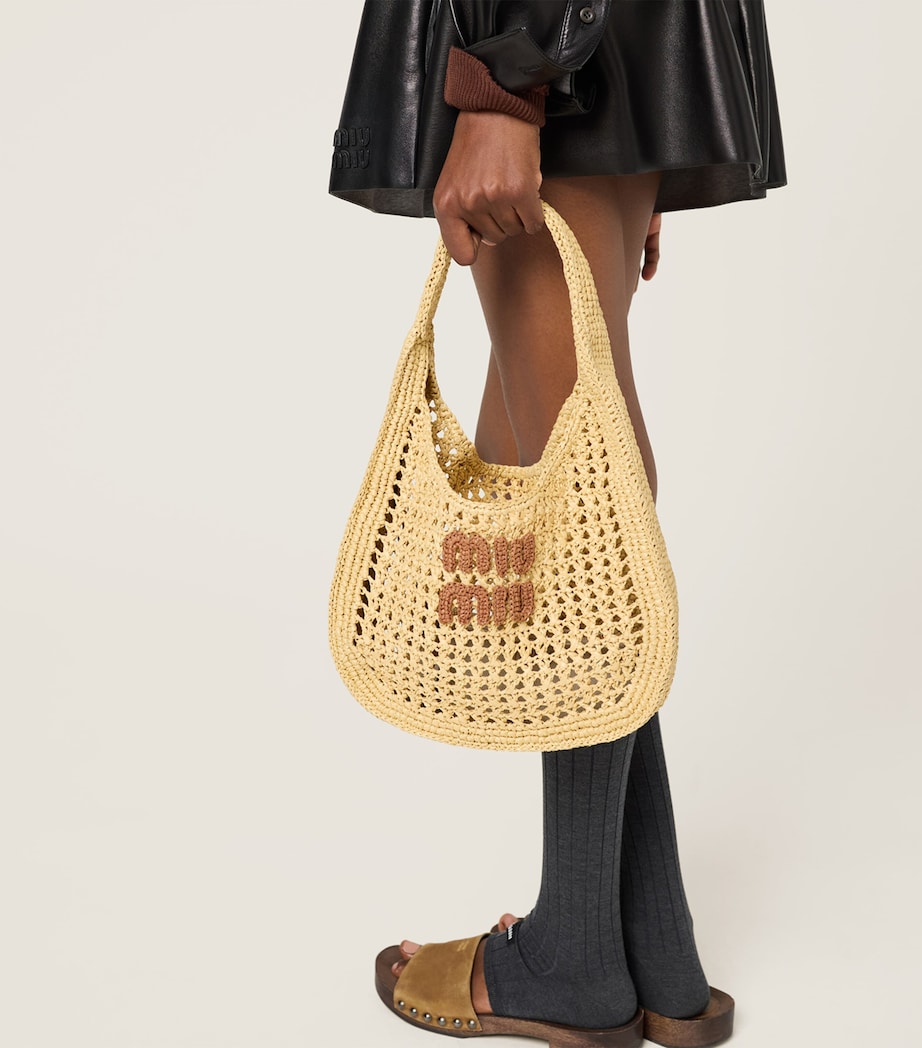 Raffia-Effect Woven Shoulder Bag F0A5T Image 8