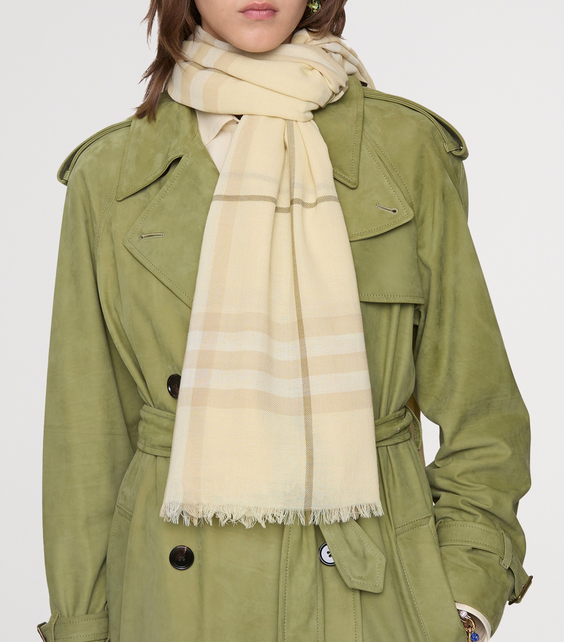 Burberry Wool Wide Check Scarf Buff Yellow Image 2