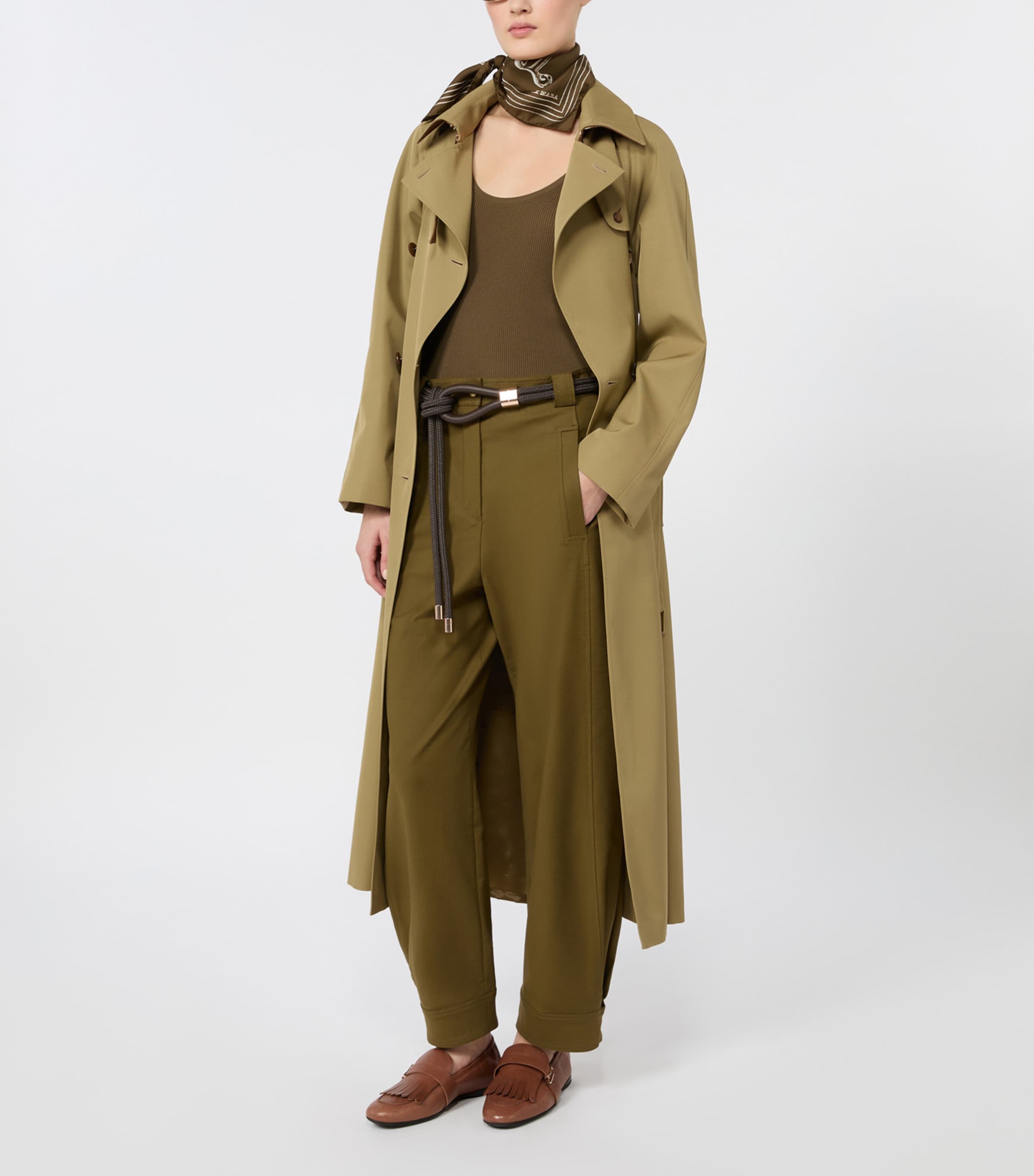 Max Mara Womens Leather-Trim Trench Coat Kaki Image 2