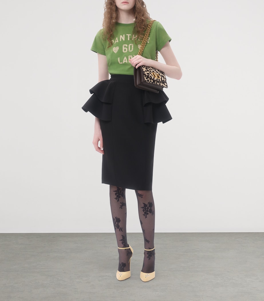 Valentino Womens Wool-Silk Ruffled Midi Skirt Image 5