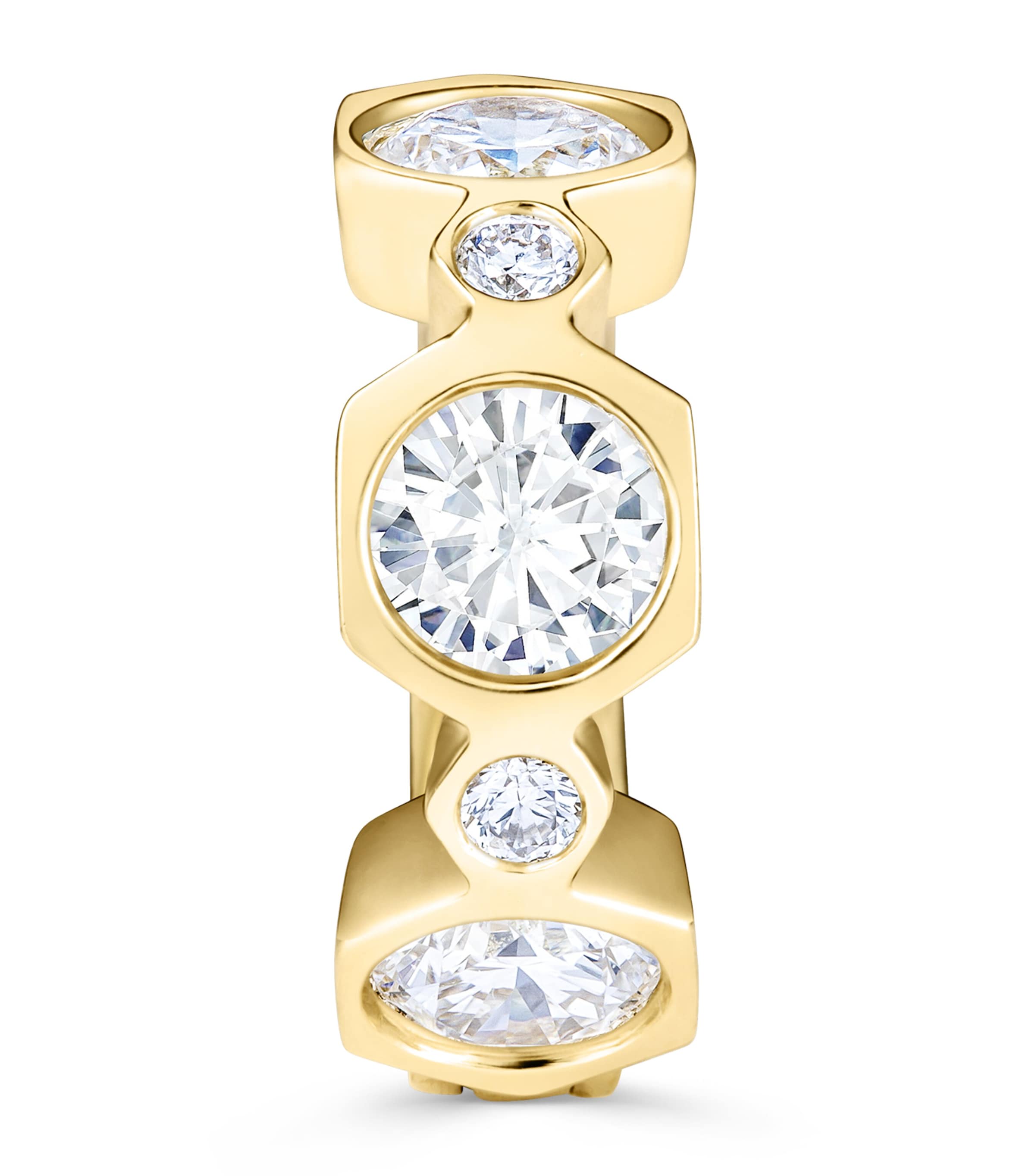 David Morris Small Yellow Gold and Diamond Triolette Hexagon Single Hoop Earring Clear Image 1