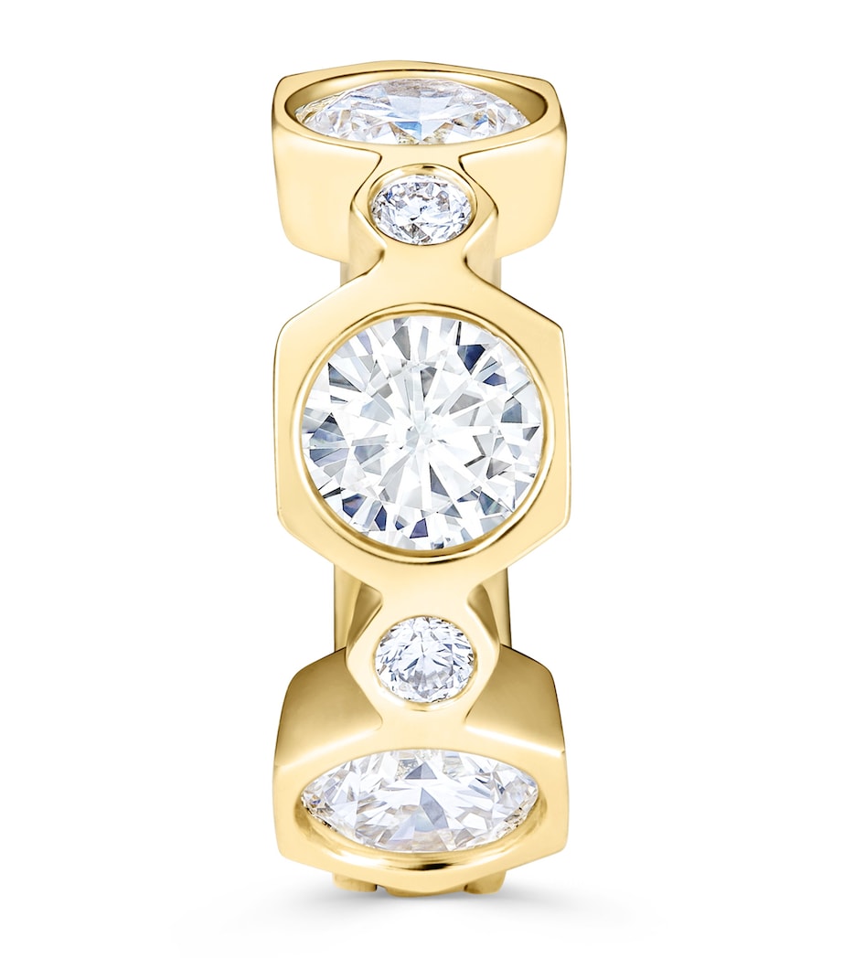David Morris Small Yellow Gold and Diamond Triolette Hexagon Single Hoop Earring Clear Image 1