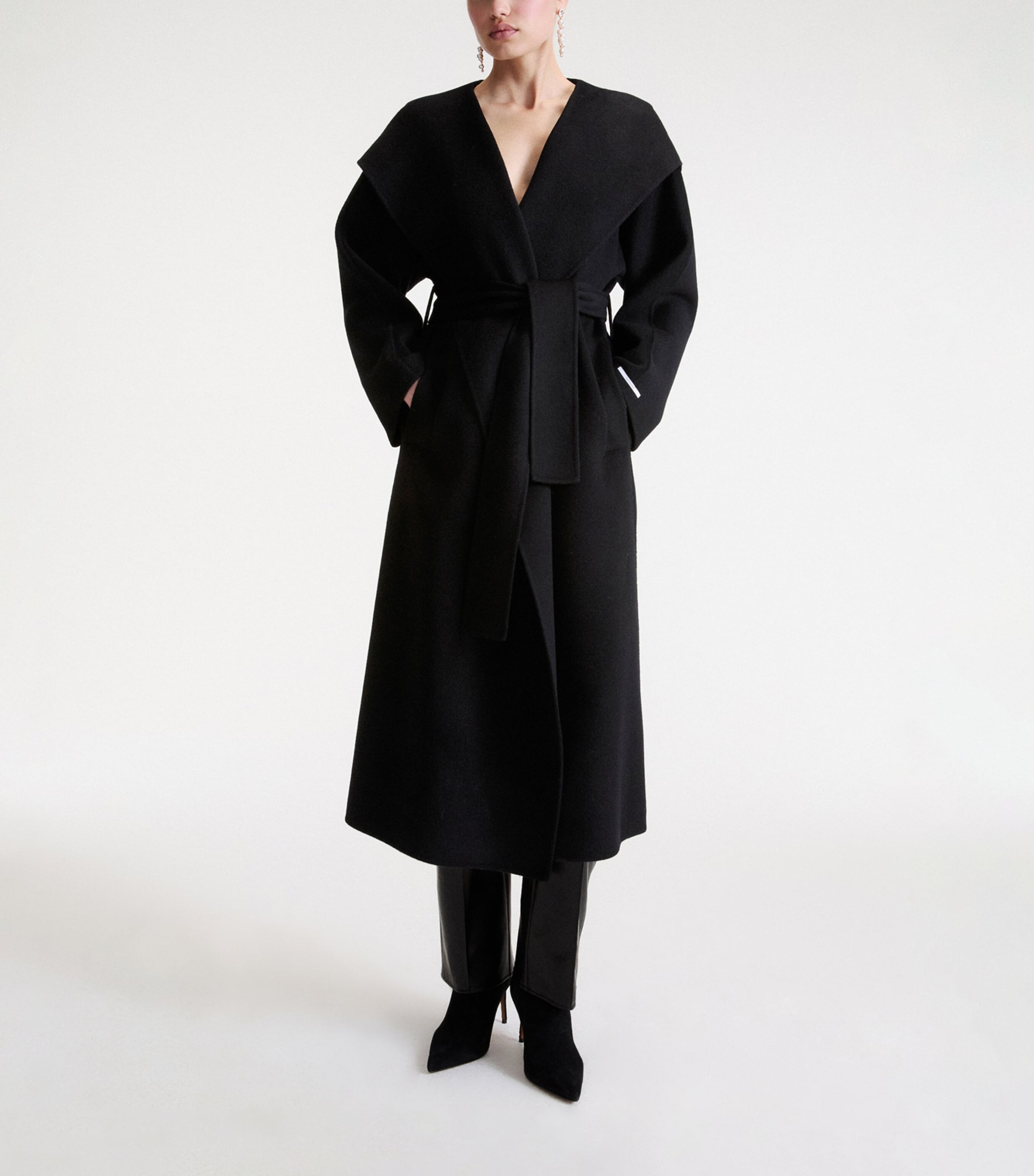 Marella Womens Virgin Wool Wrap Coat Black Image 4