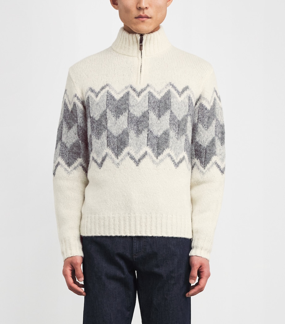 Wool-Blend Chevron Quarter-Zip Sweater 201 Image 3