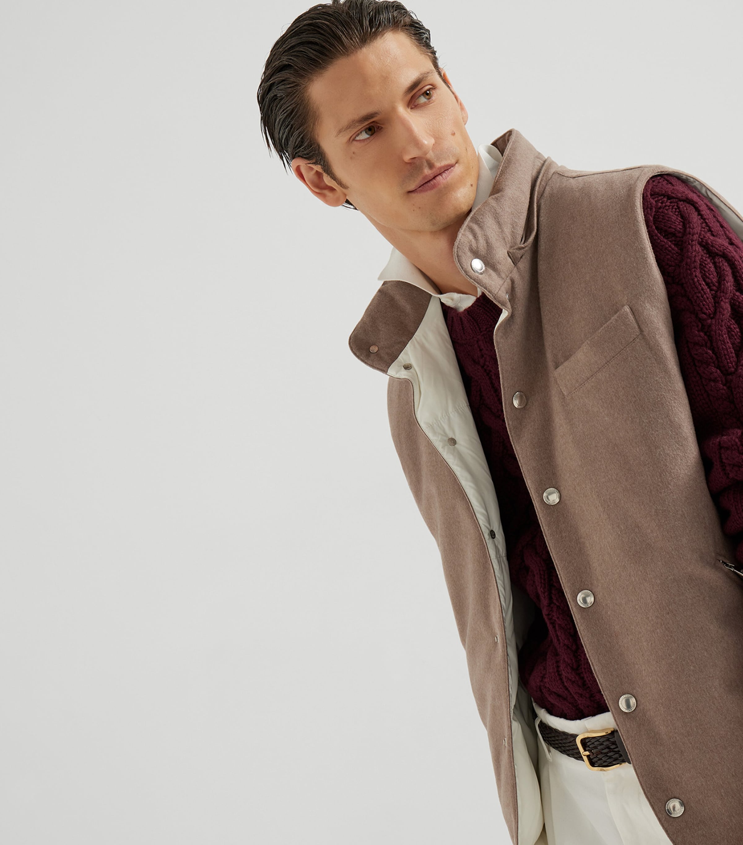 Brunello Cucinelli Brown Wool Down-Filled Padded Gilet