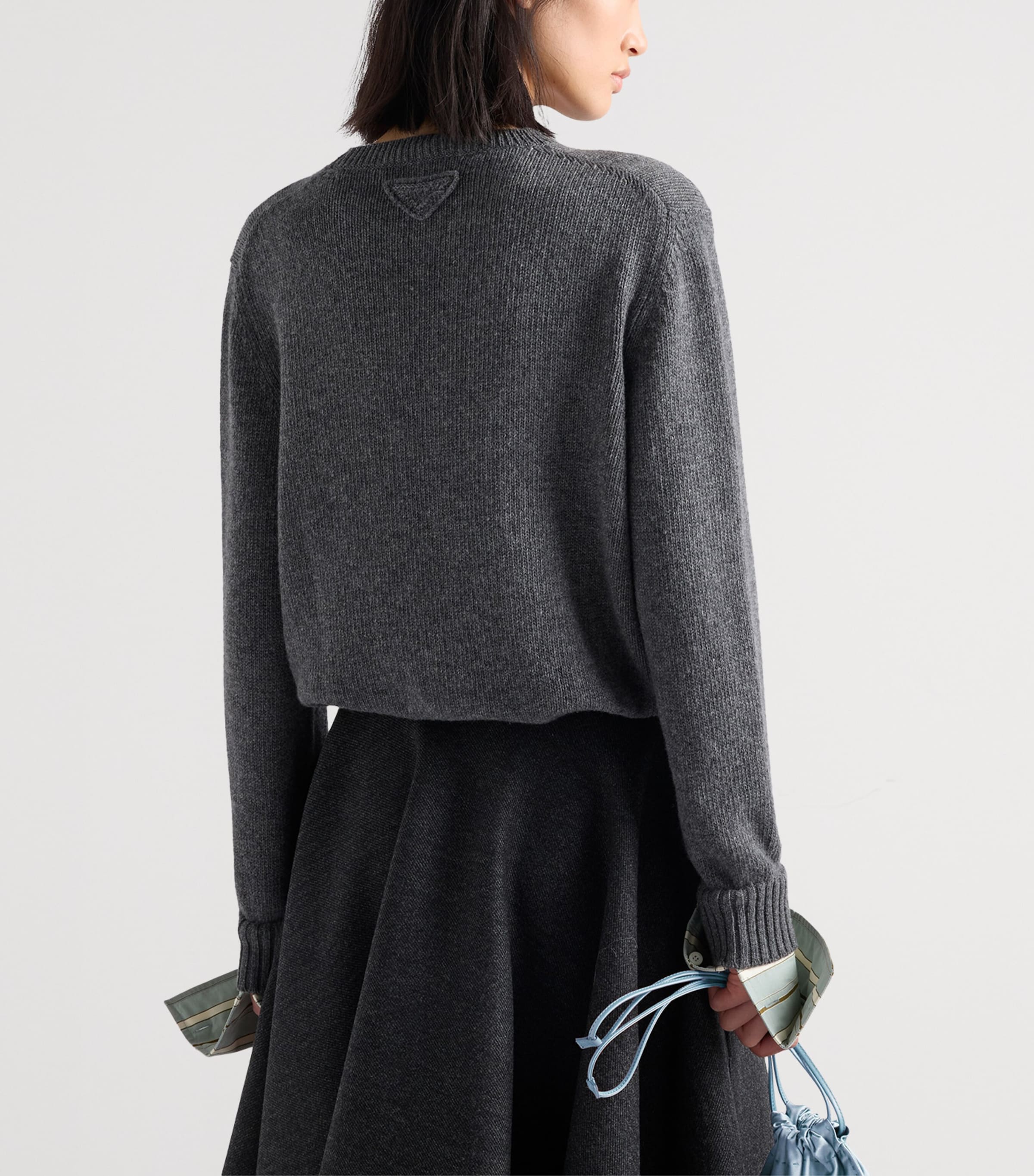 Prada Womens Wool-Cashmere Crew-Neck Sweater Grey Image 5