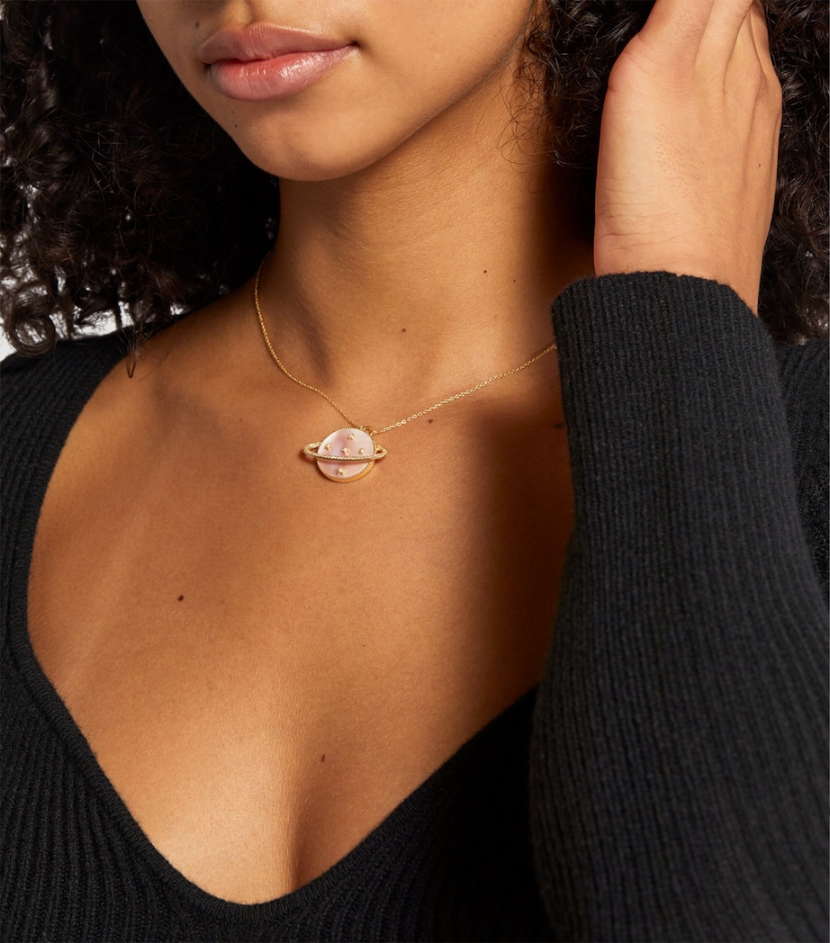 L'ATELIER NAWBAR Yellow Gold, Diamond and Pink Mother-of-Pearl Cosmic Love Necklace Pink Image 4