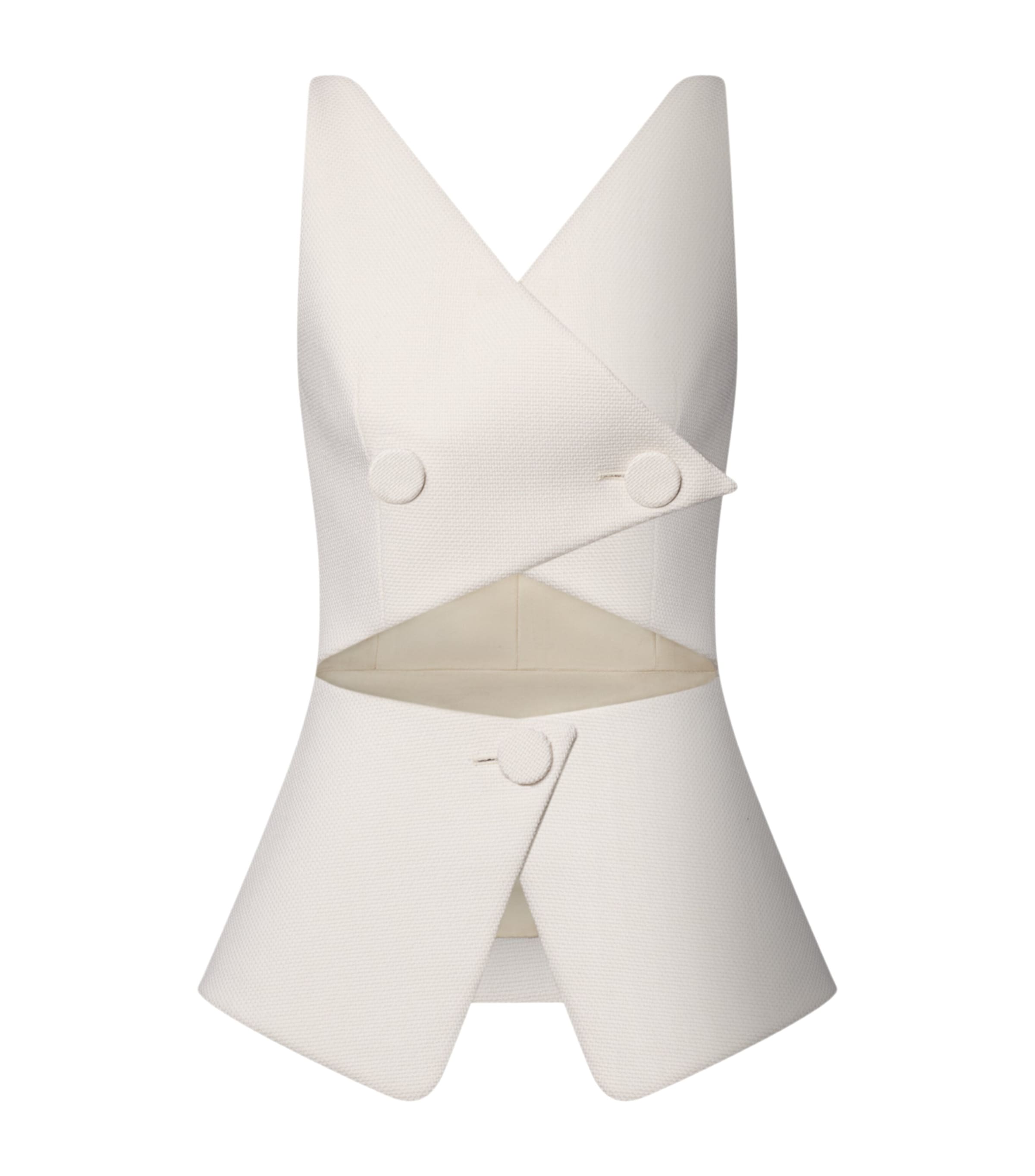 LOUIS VUITTON Womens Wool Cut-Out Waistcoat Top White Image 1