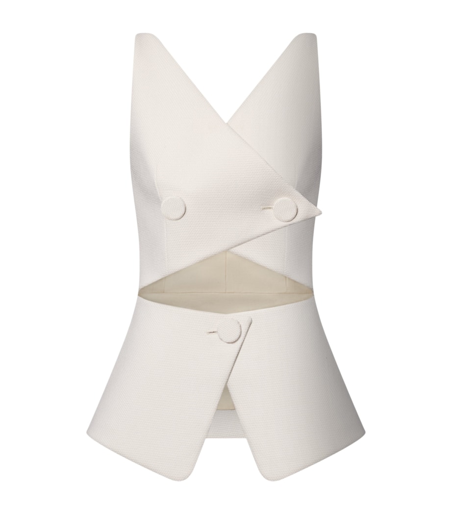 LOUIS VUITTON Womens Wool Cut-Out Waistcoat Top White Image 1