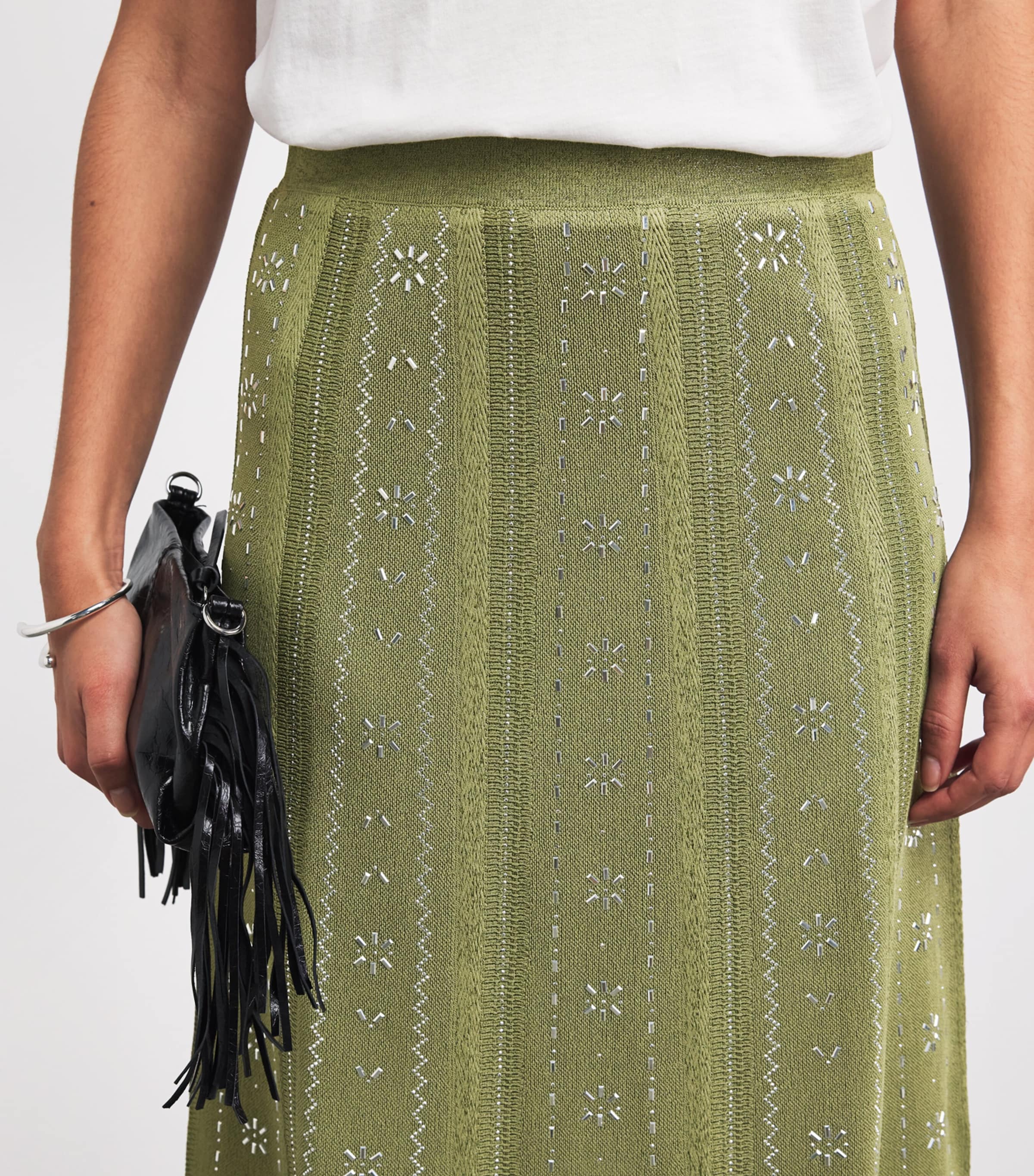 Maje Womens Embellished Midi Skirt Khaki Image 3