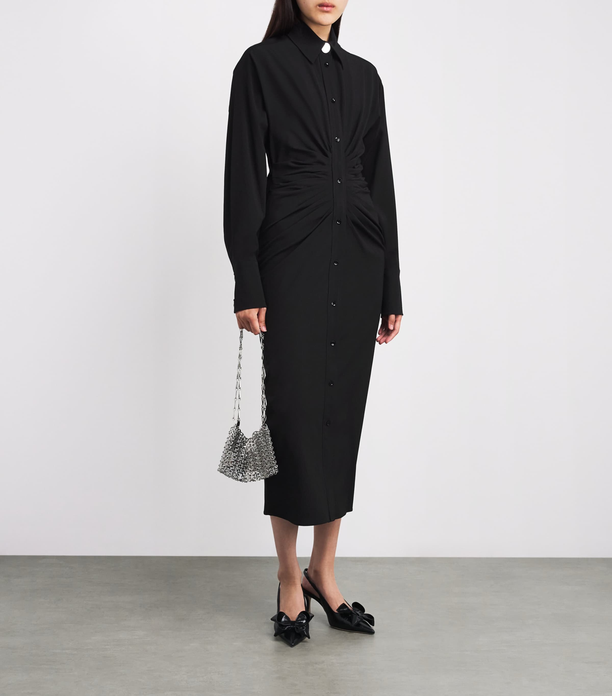 Ruched Midi Shirt Dress 003 BLACK Image 2