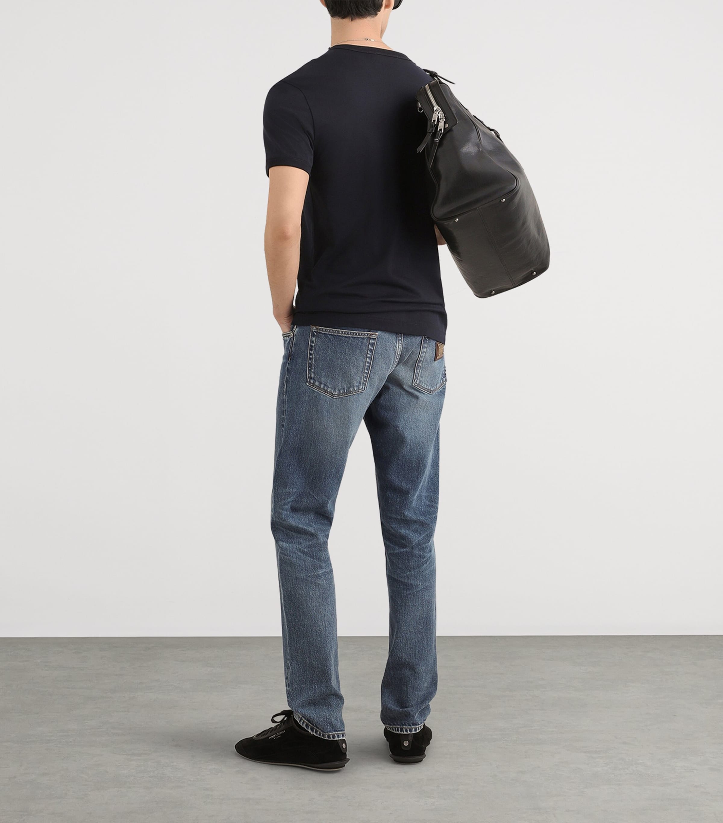 Dolce&Gabbana Mens Leather Patch T-Shirt Very Dark Blue Image 3