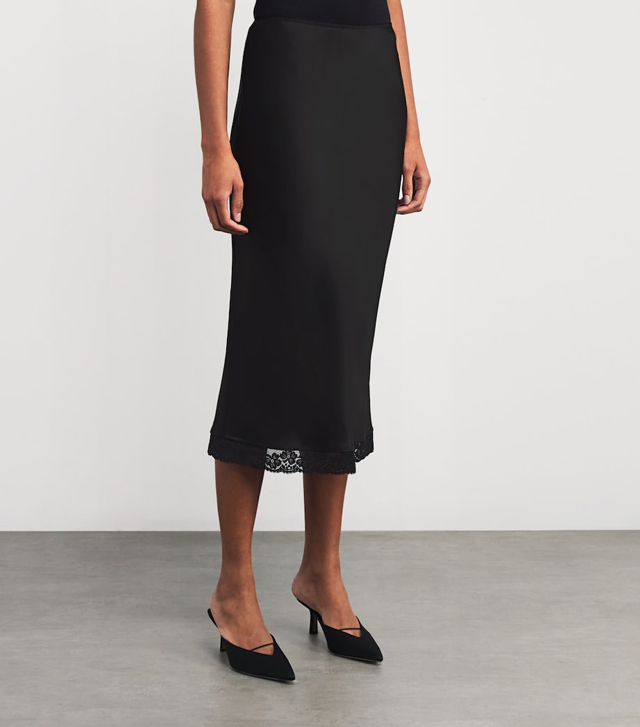Lace-Trim Midi Skirt 1 BLACK Image 3