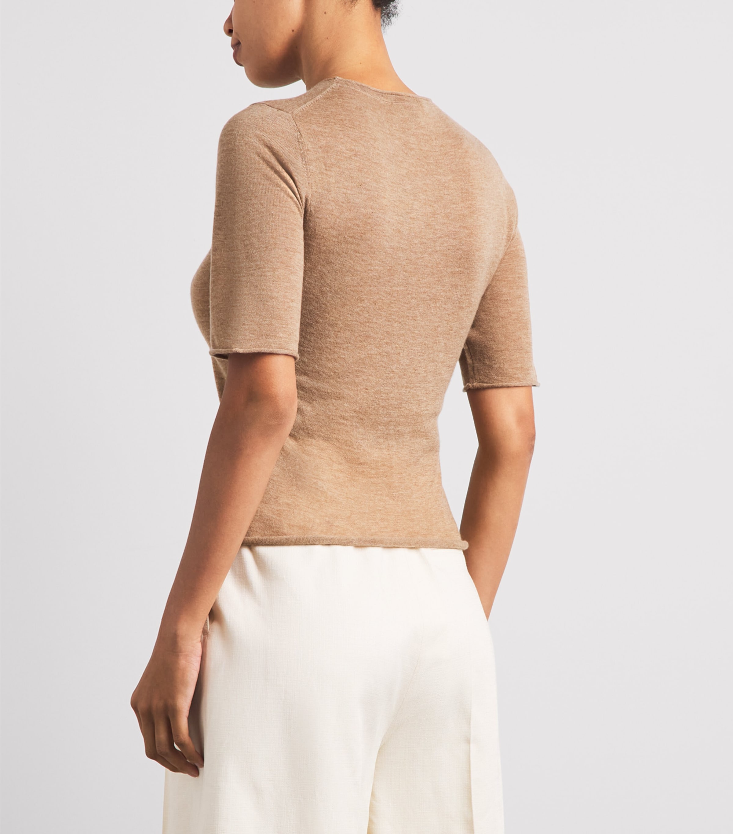 ME+EM Womens Cashmere T-Shirt Camel Melange Image 5