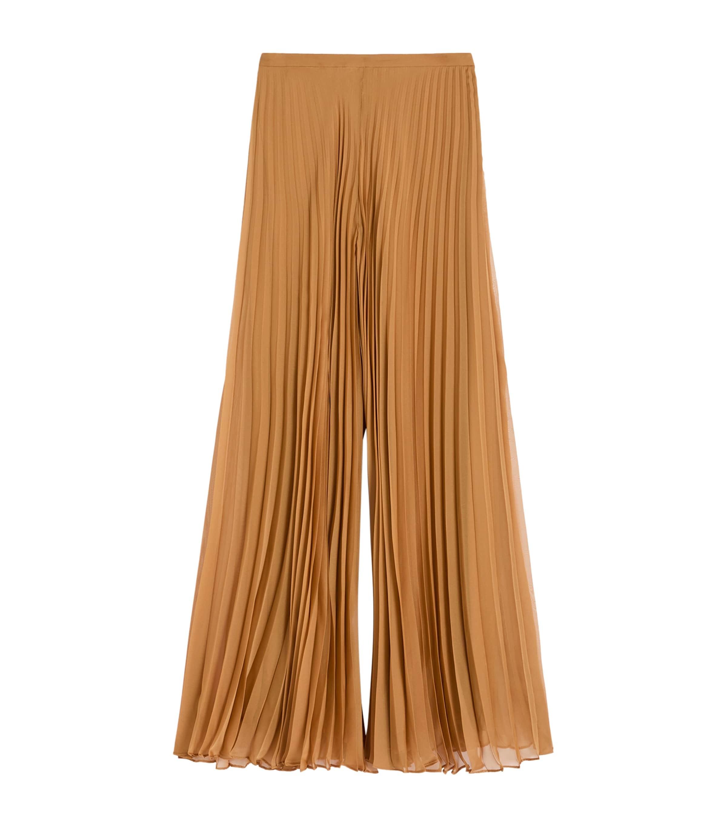 Max Mara Womens Chiffon Pleated Wide-Leg Trousers Caramel Image 1