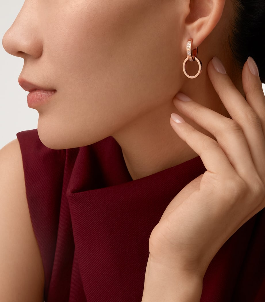 Rose Gold and Diamond LOVE Double Hoop Earrings ROSE GOLD Image 2