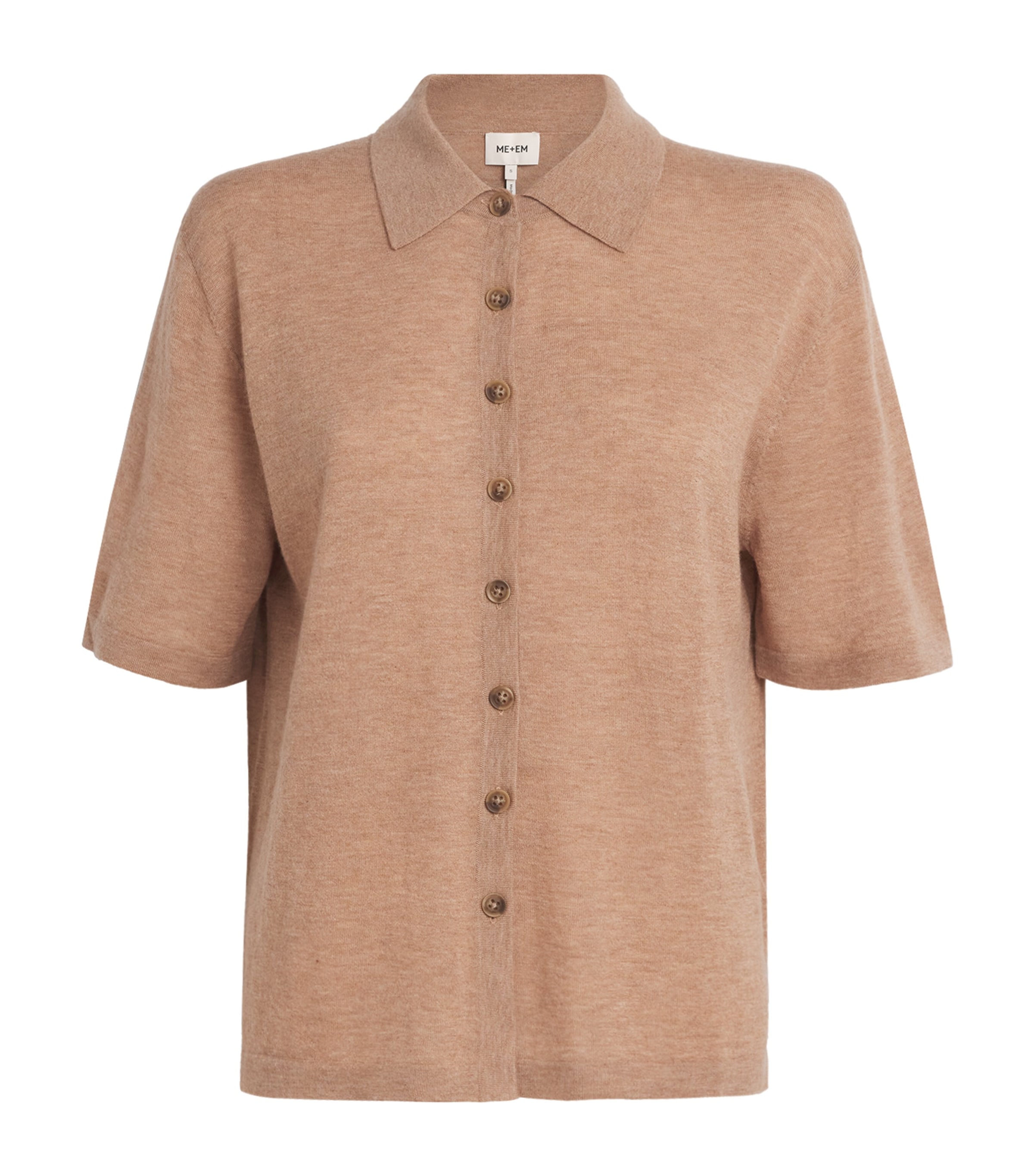 ME+EM Womens Cashmere Knit Short-Sleeve Shirt Camel Melange Image 1