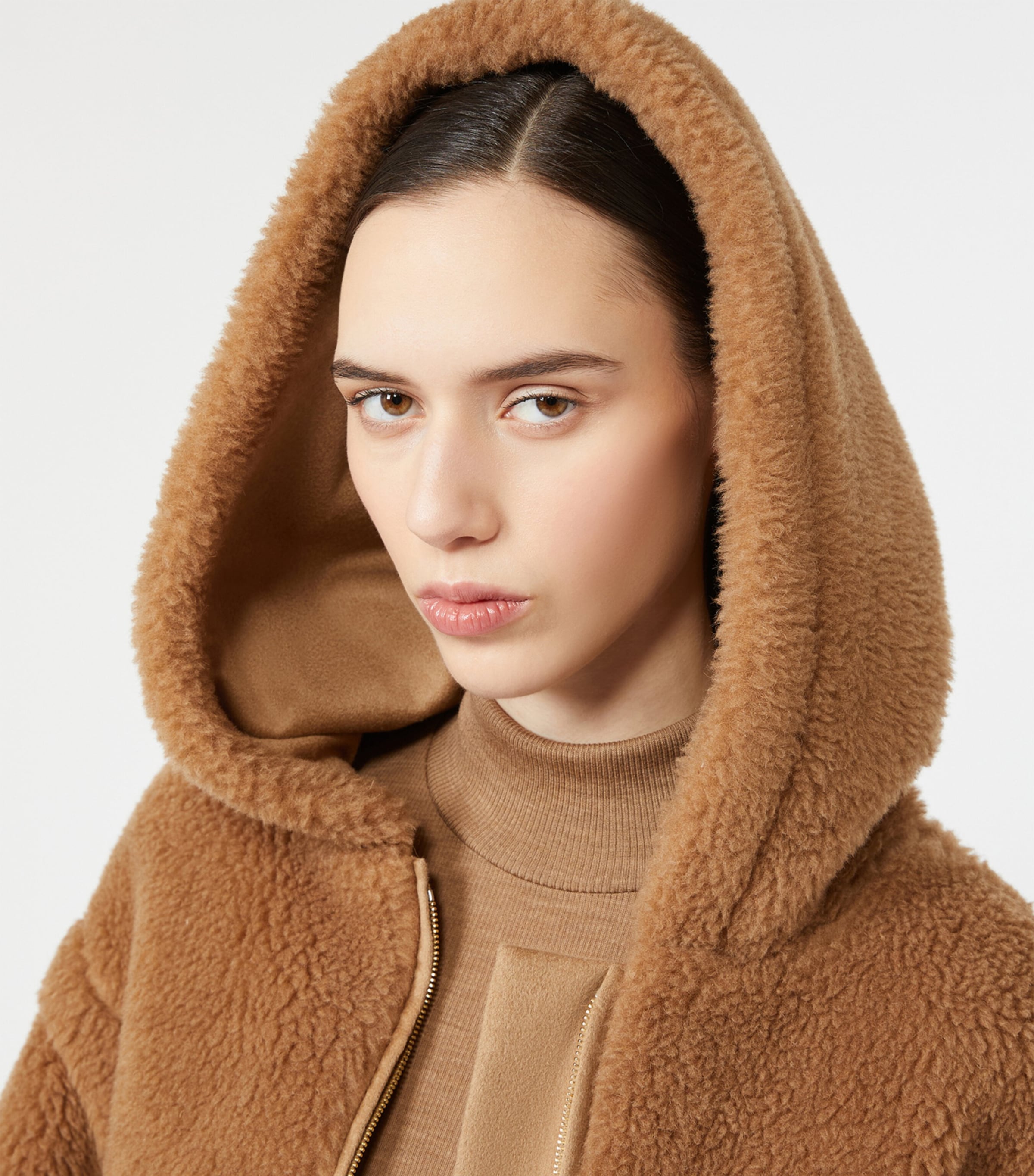 Max Mara Womens Camel-Silk Hooded Coat Camel Image 6