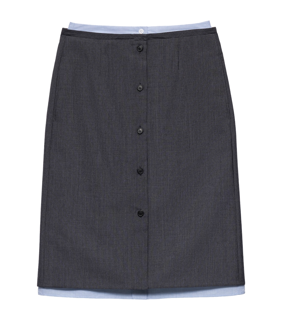 Prada Wool-Mohair Layered Midi Skirt Grey