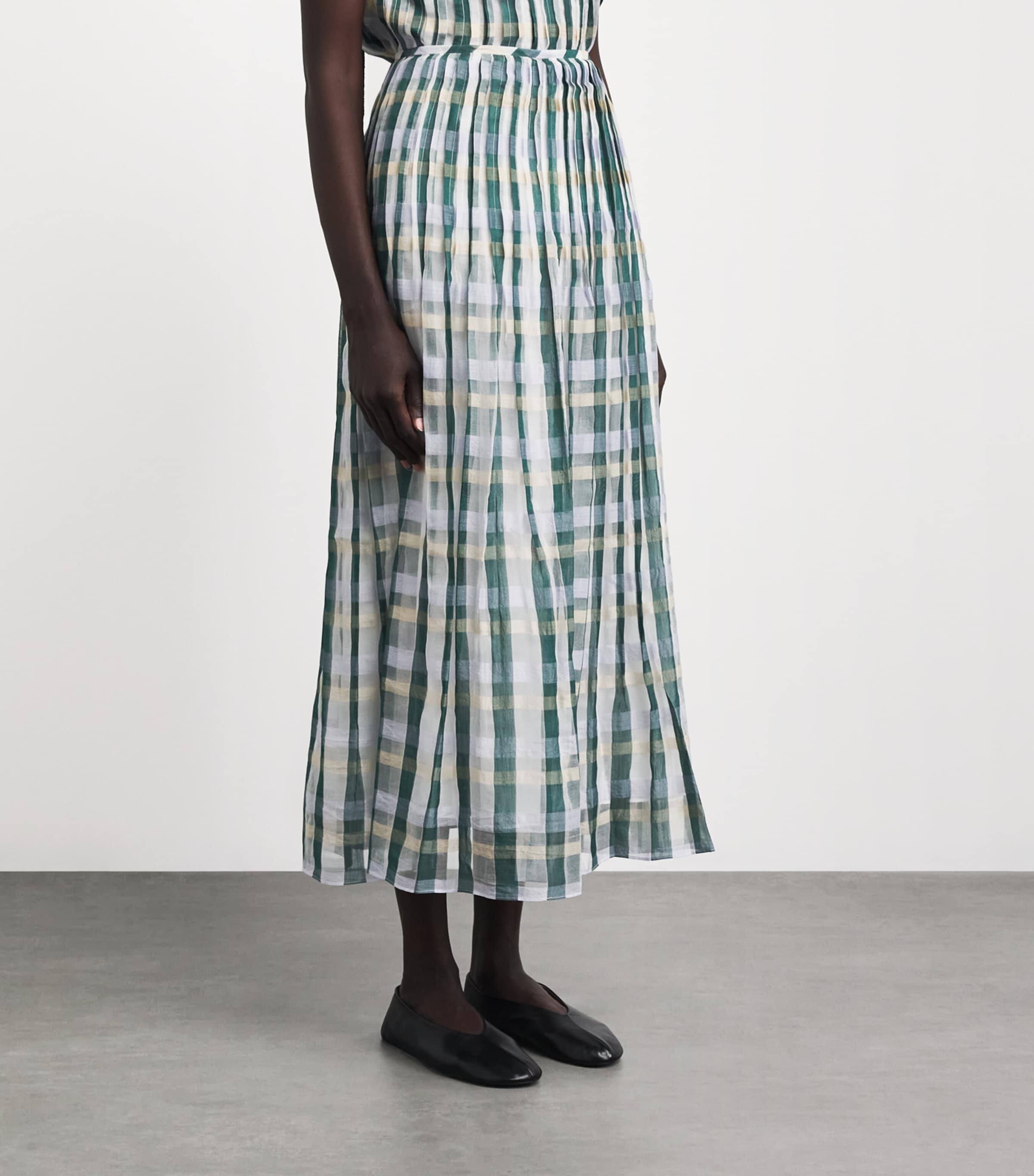 Lafayette 148 Womens Cotton-Silk Pintuck Maxi Skirt Grsmu Grass Multi Image 4