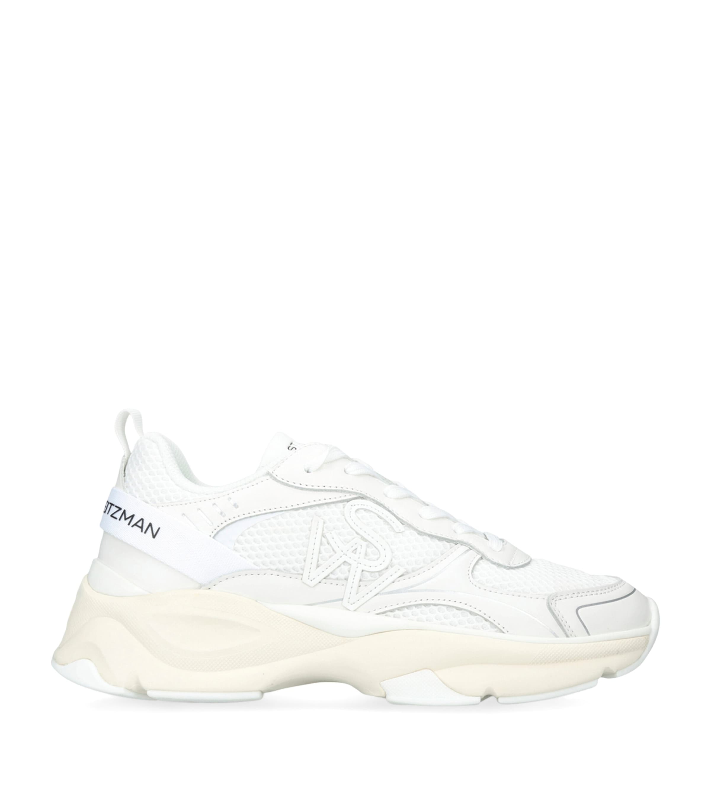 Shop Stuart Weitzman Leather-trim Sw Sneakers In White