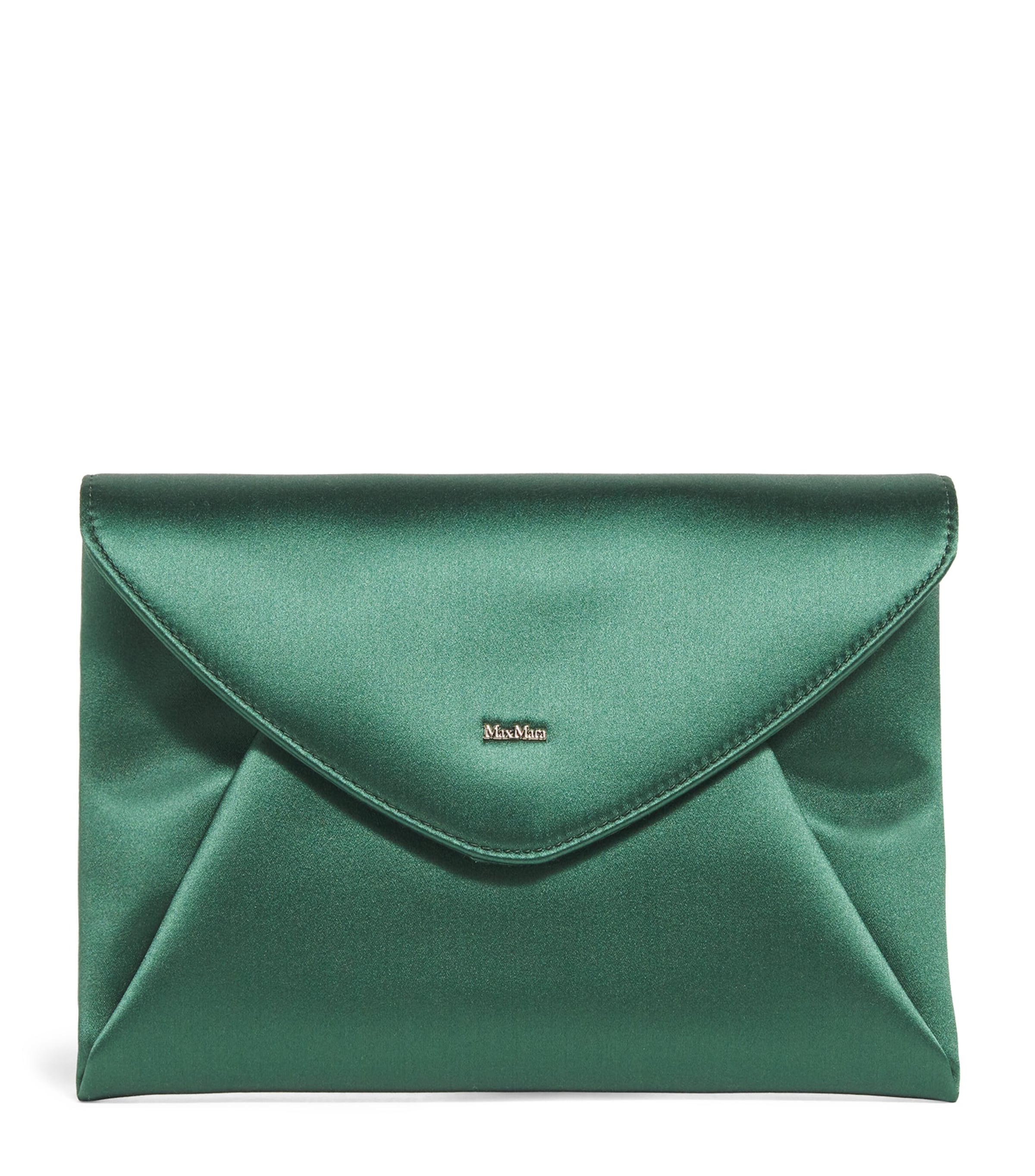 Max Mara Satin Envelope Clutch Bag In Green