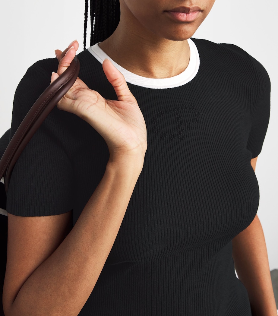 Rib-Knit Embroidered Sweater BLACK Image 6