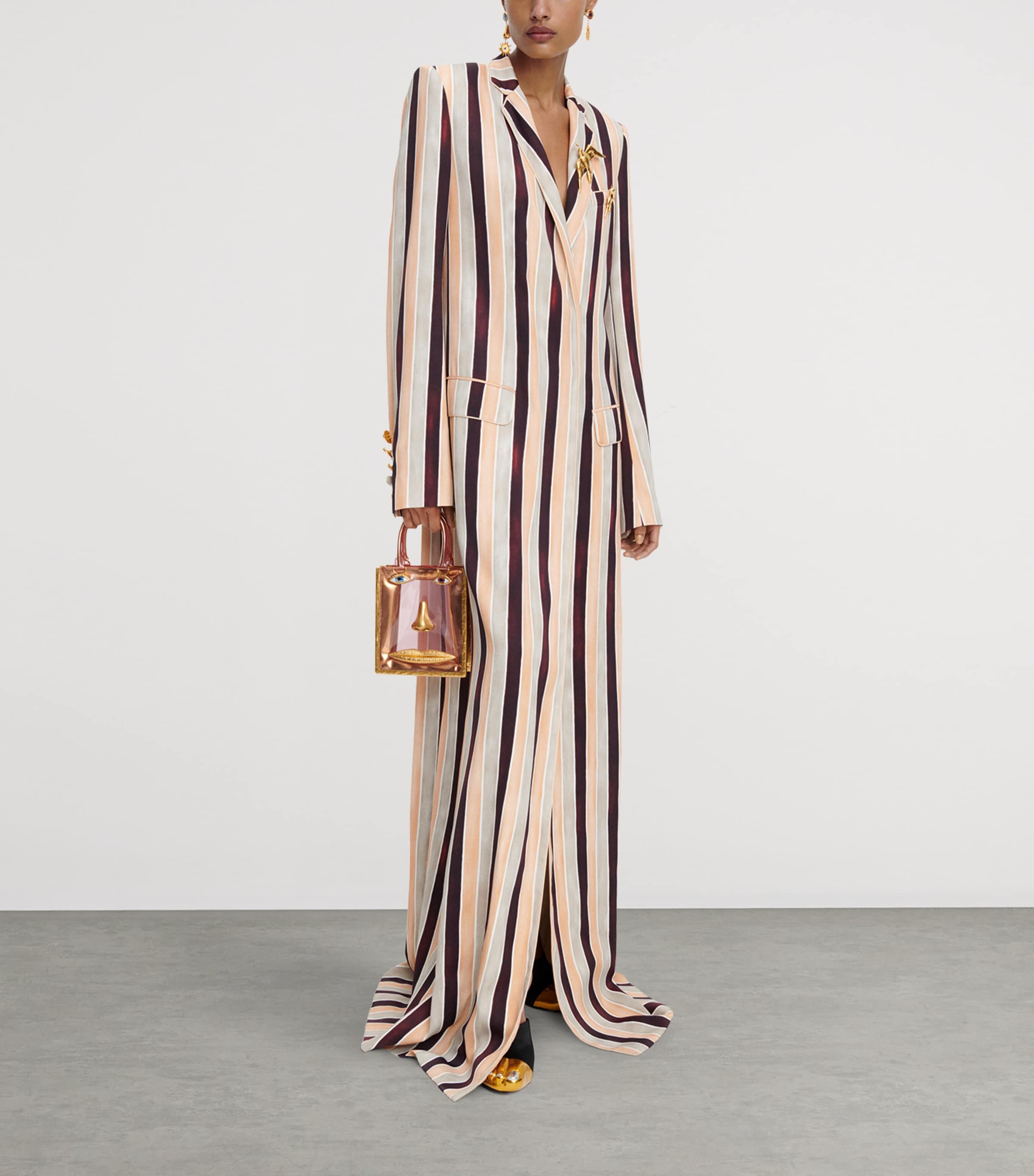 Schiaparelli Womens Fitted Coat Maxi Dress Sand/multi Image 2