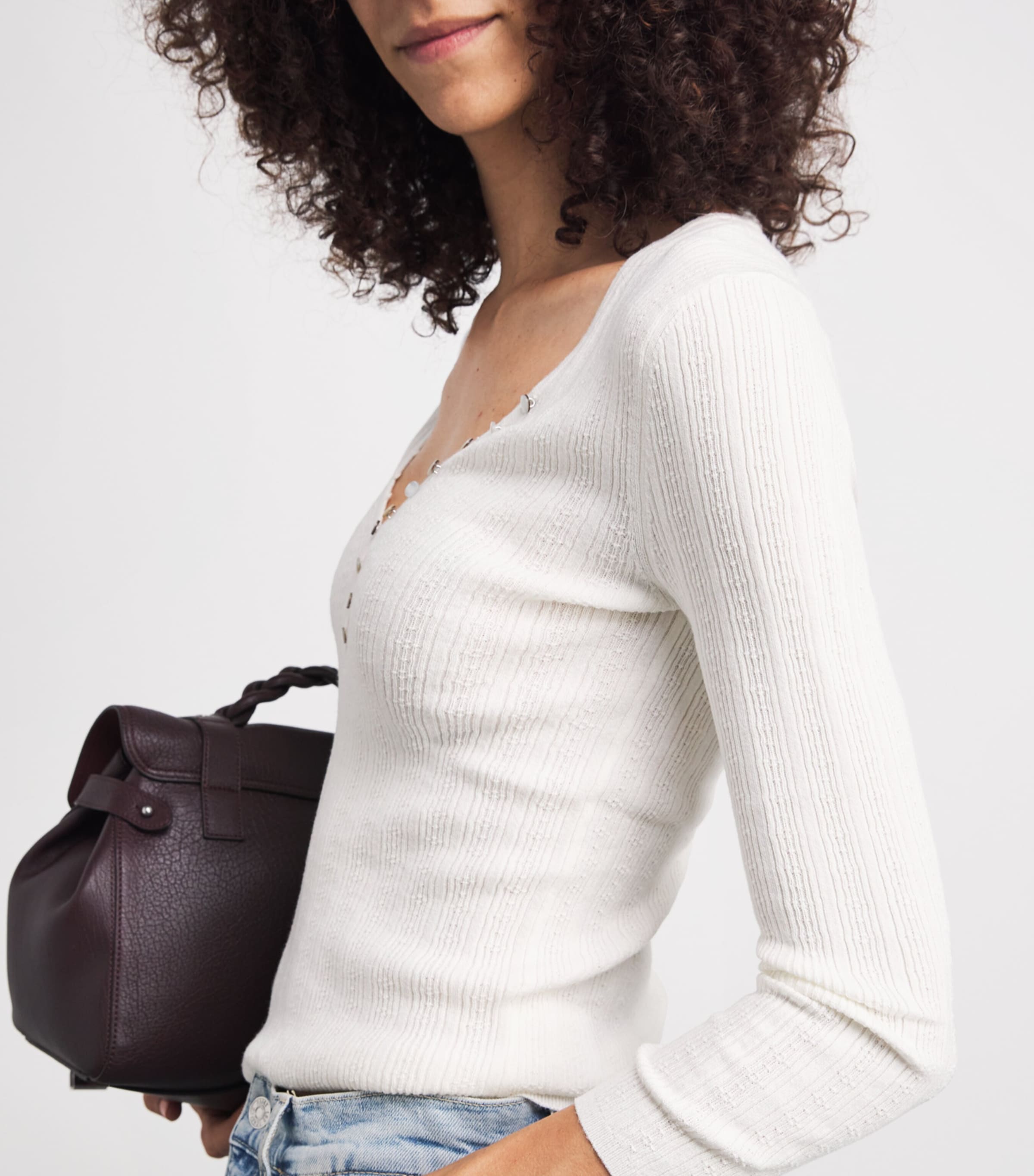PAIGE Womens Pointelle Ginnette Top Ivory Image 3