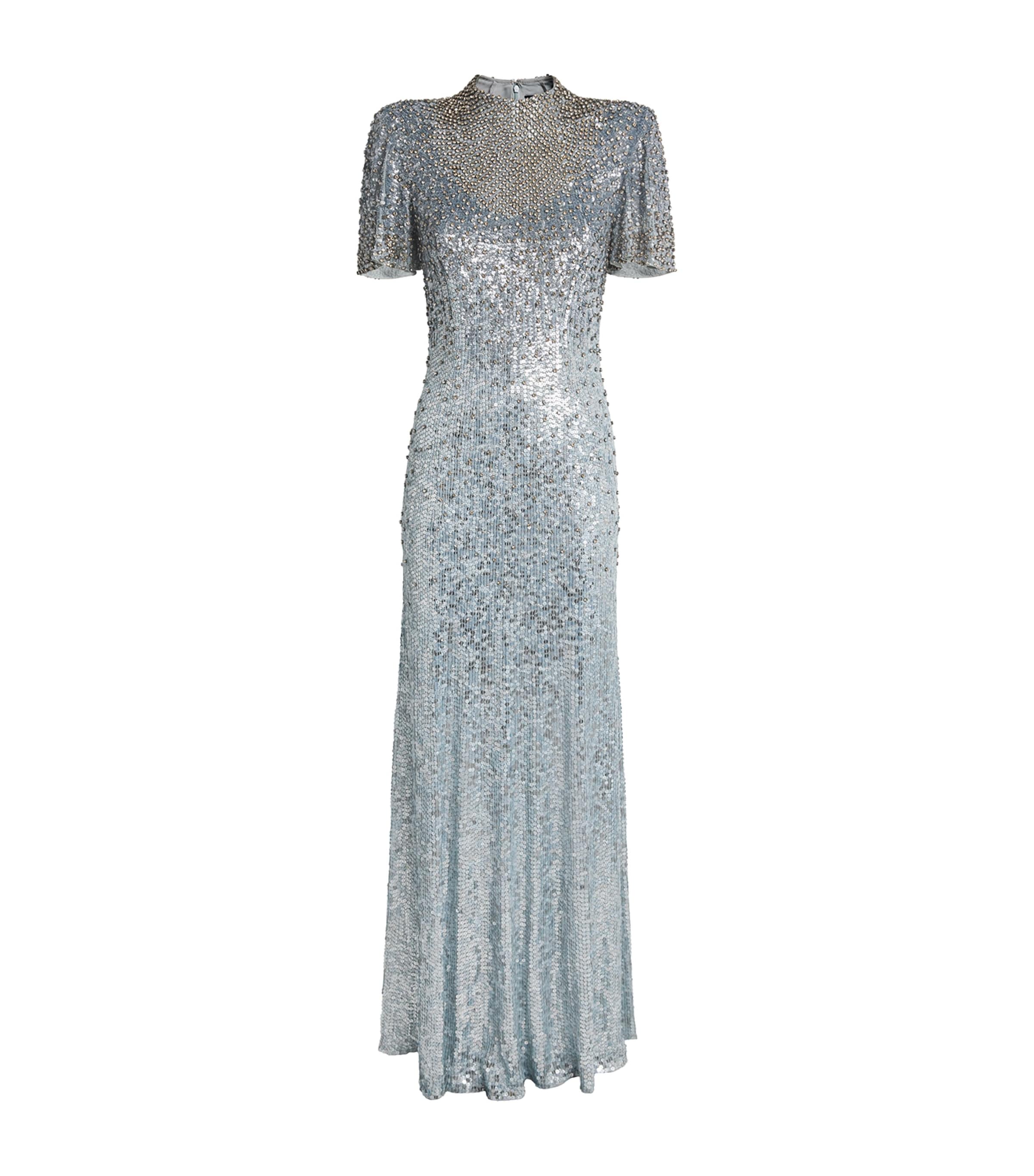 Jenny Packham Embellished Jourdain Gown In Silver