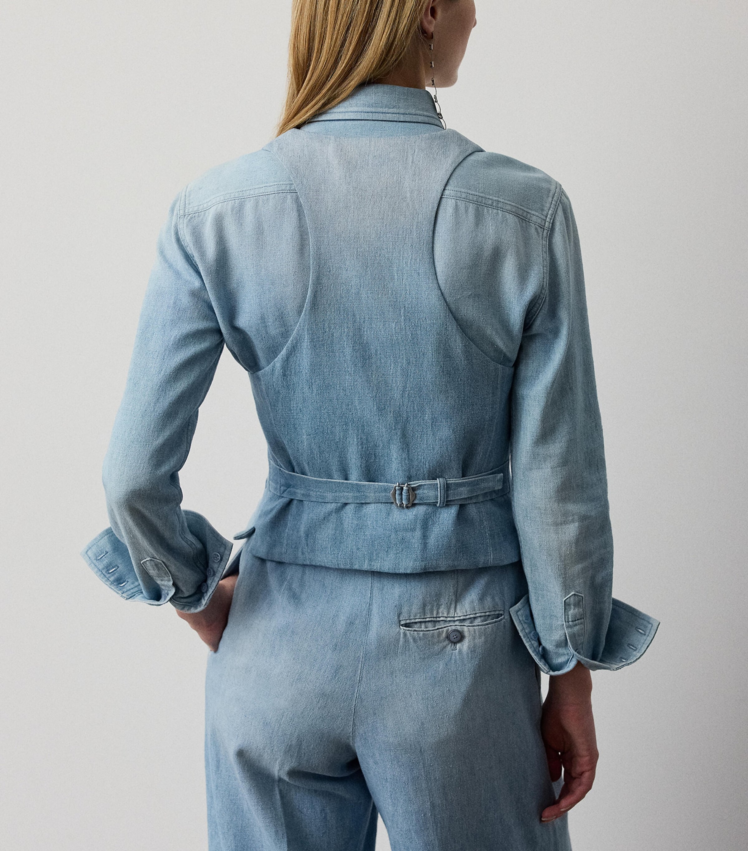 Ralph Lauren Collection Blue Cotton Denim Clarissa Waistcoat