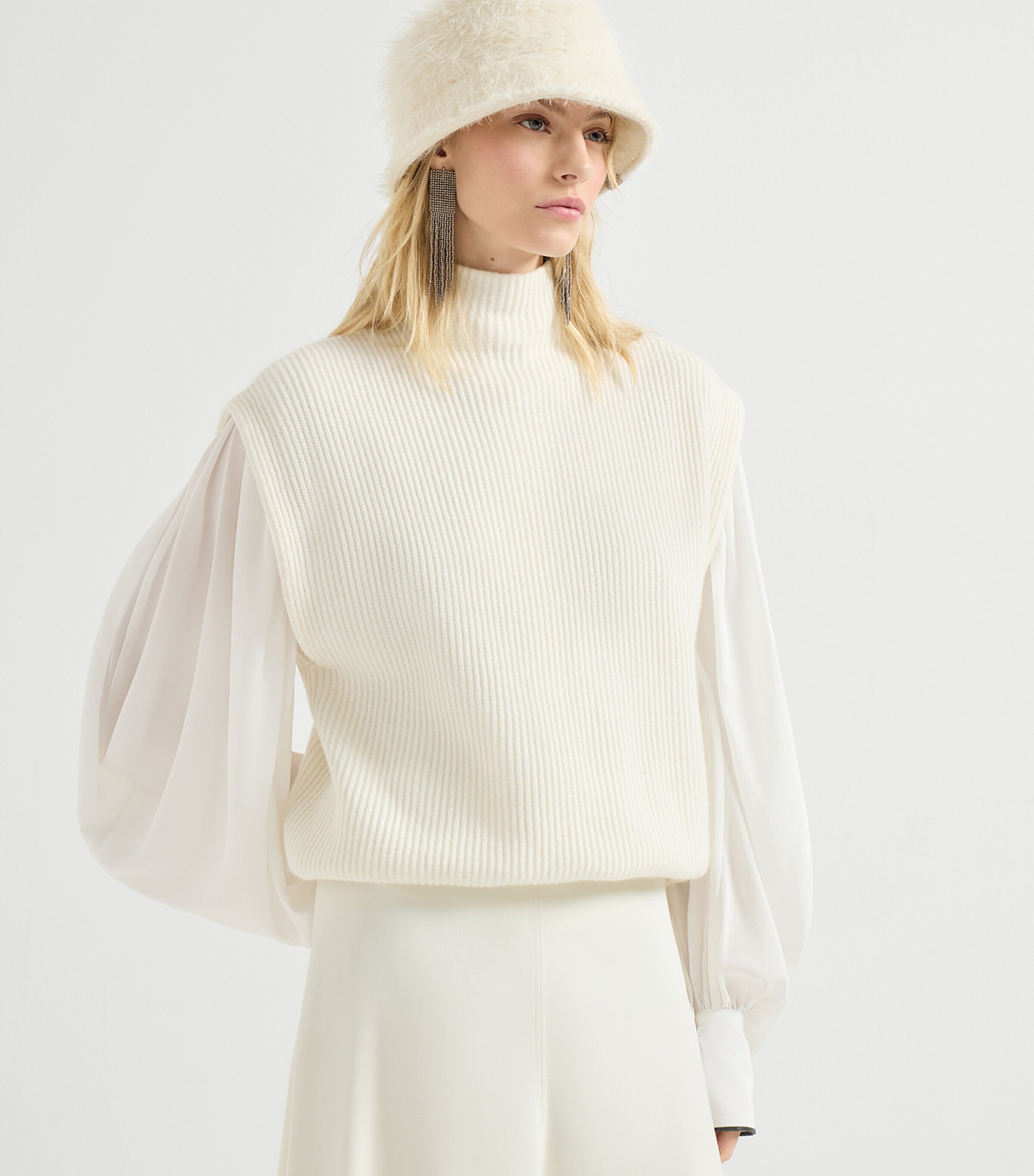 Cashmere Monili Zip-Up Rollneck Sweater Vest CKR53 Image 9