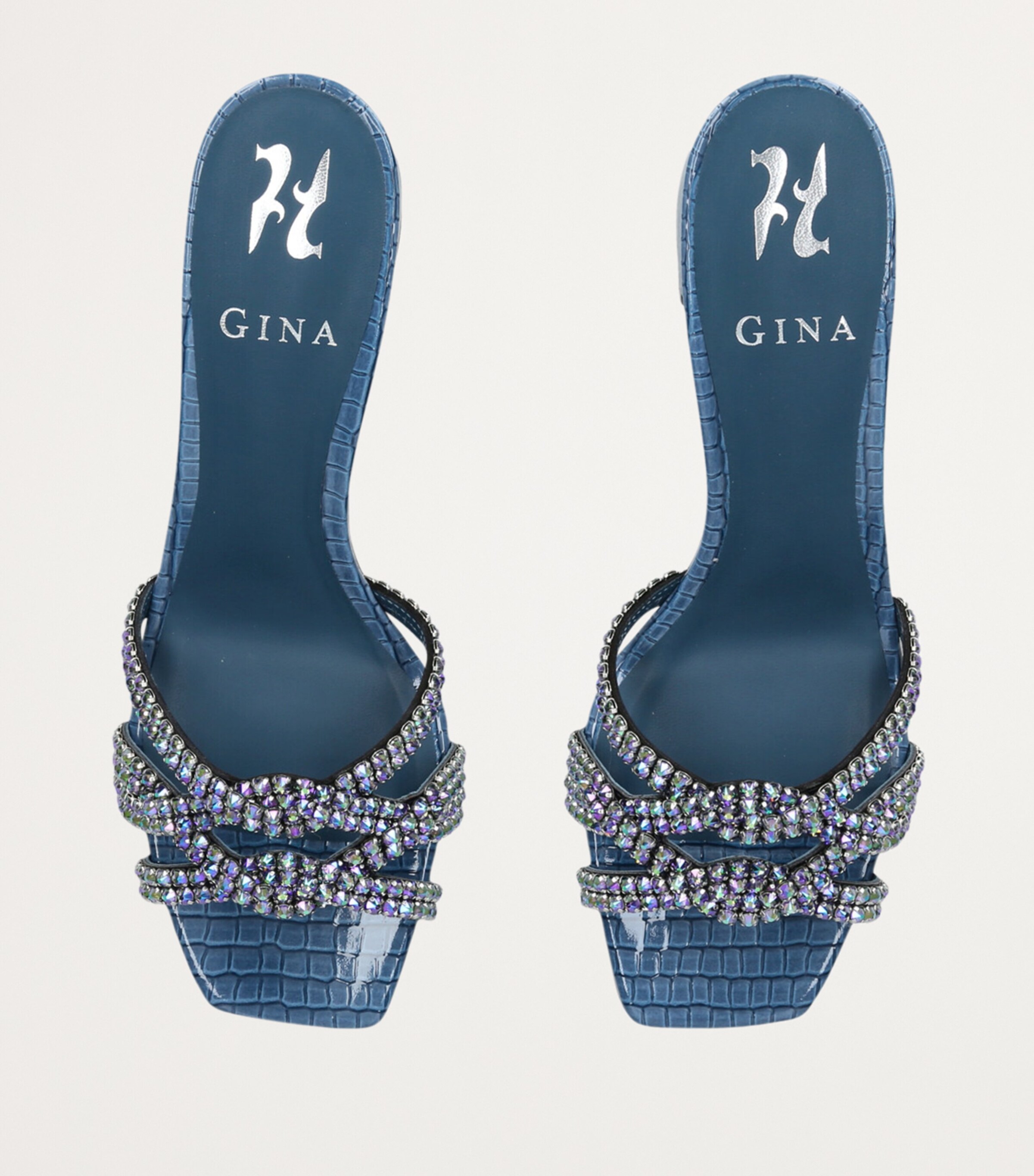 Gina Leather Rego Heeled Mules 55 Blue Image 4