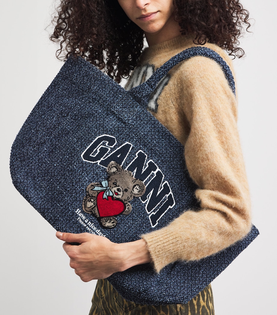 GANNI Medium Tweed Bear Tote Bag Rinse Image 2