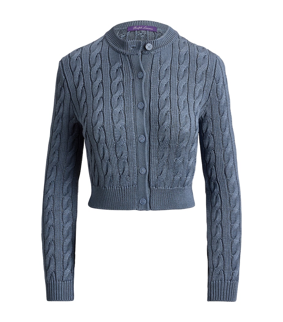 Ralph Lauren Collection Womens Silk Cable-Knit Cropped Cardigan Chambray Blue Image 1