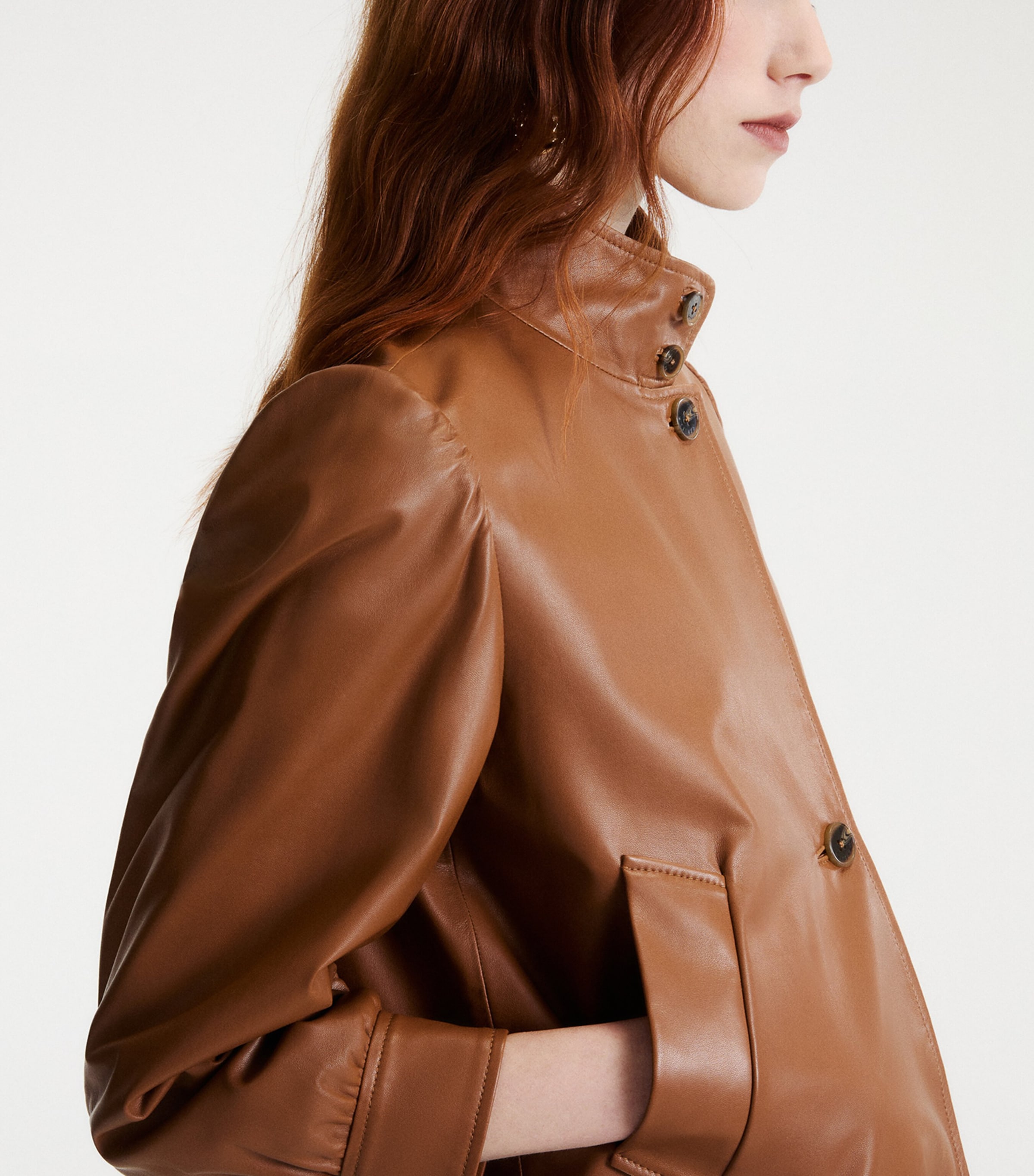Marella Womens Asymmetric Leather Jacket Tobacco Brown Image 4