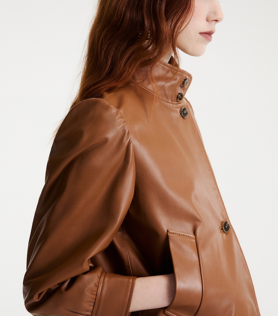 Marella Womens Asymmetric Leather Jacket Tobacco Brown Image 4